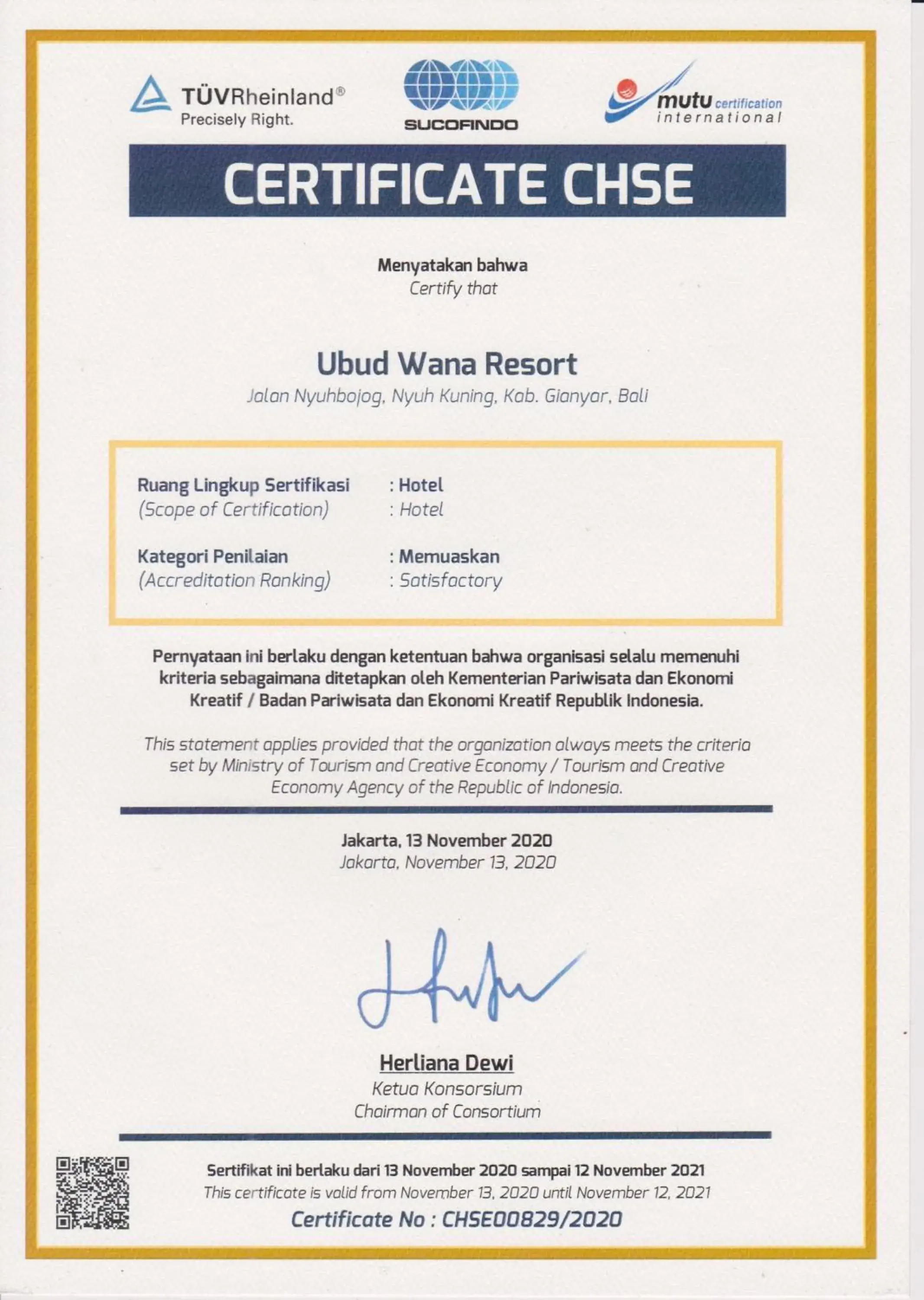 Certificate/Award in Ubud Wana Resort