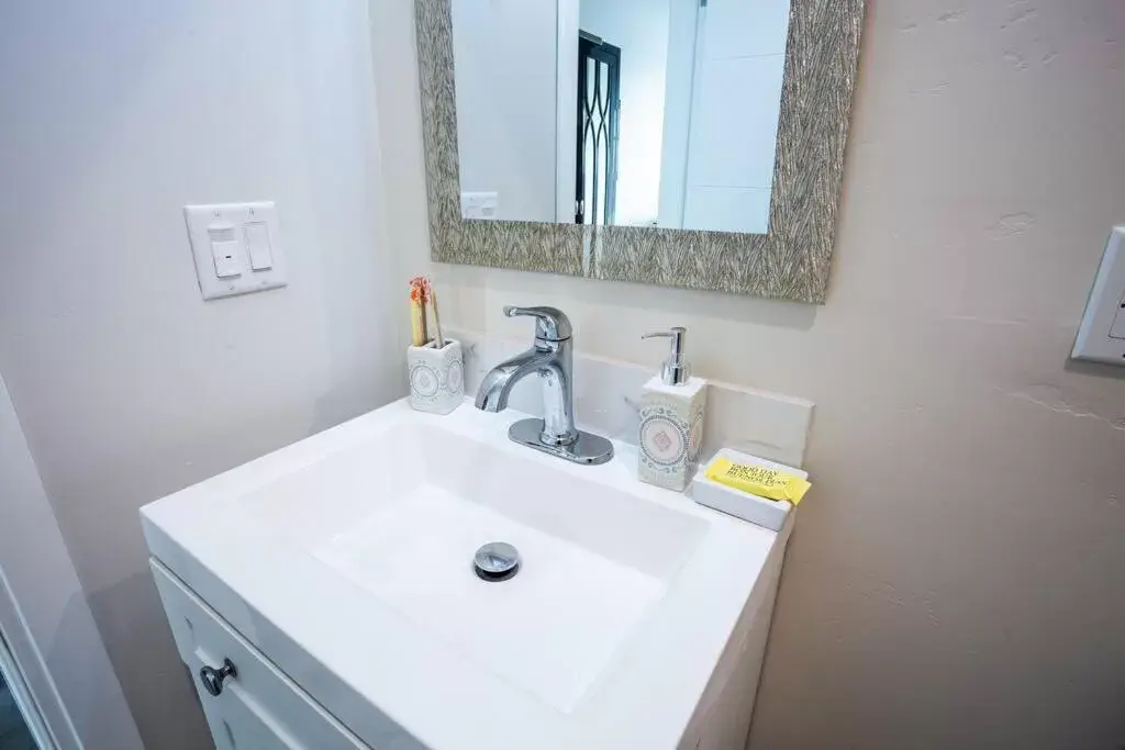 Bathroom in One Bedroom Apartment with SD Downtown View