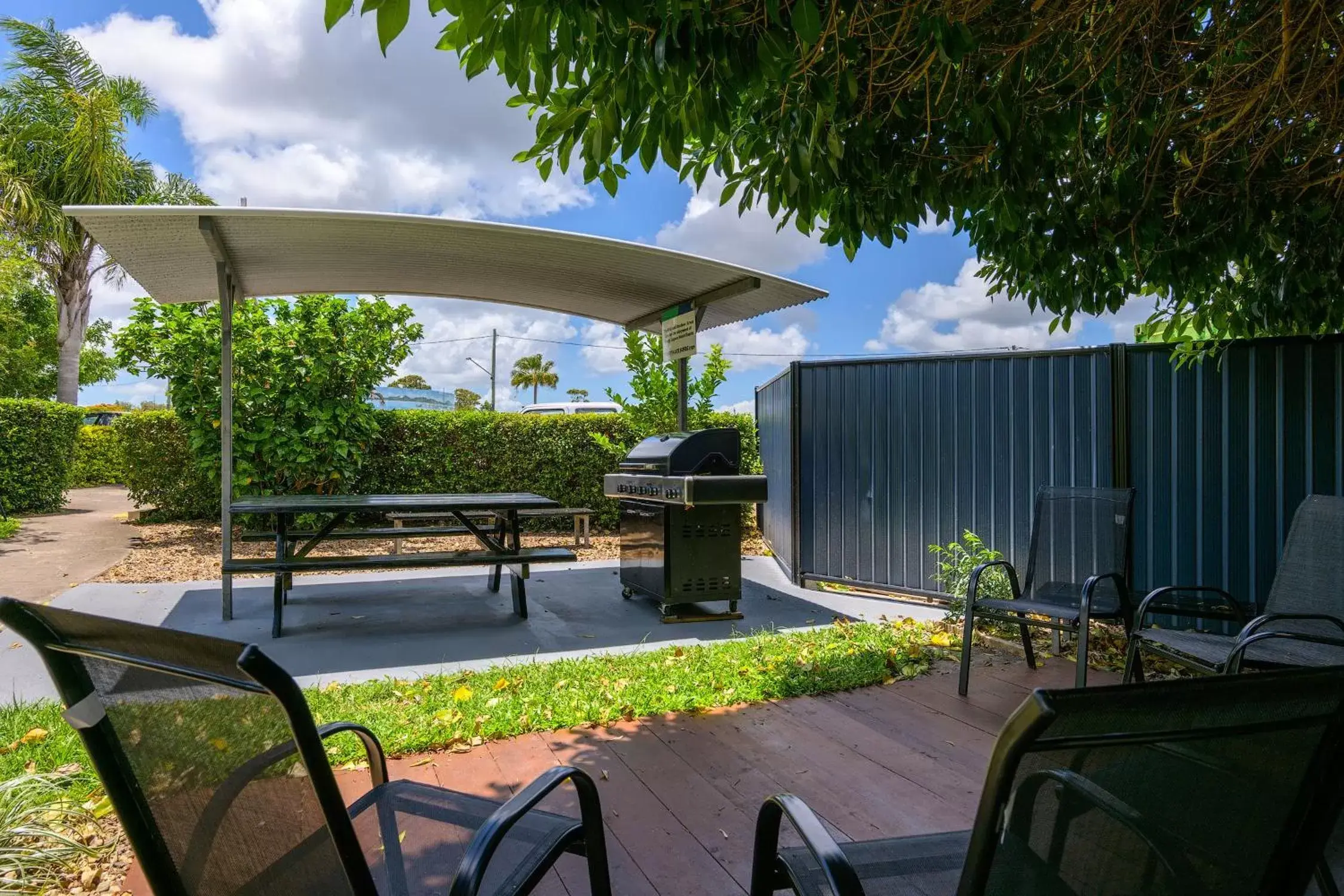 Seating area in Tin Can Bay's Sleepy Lagoon Motel