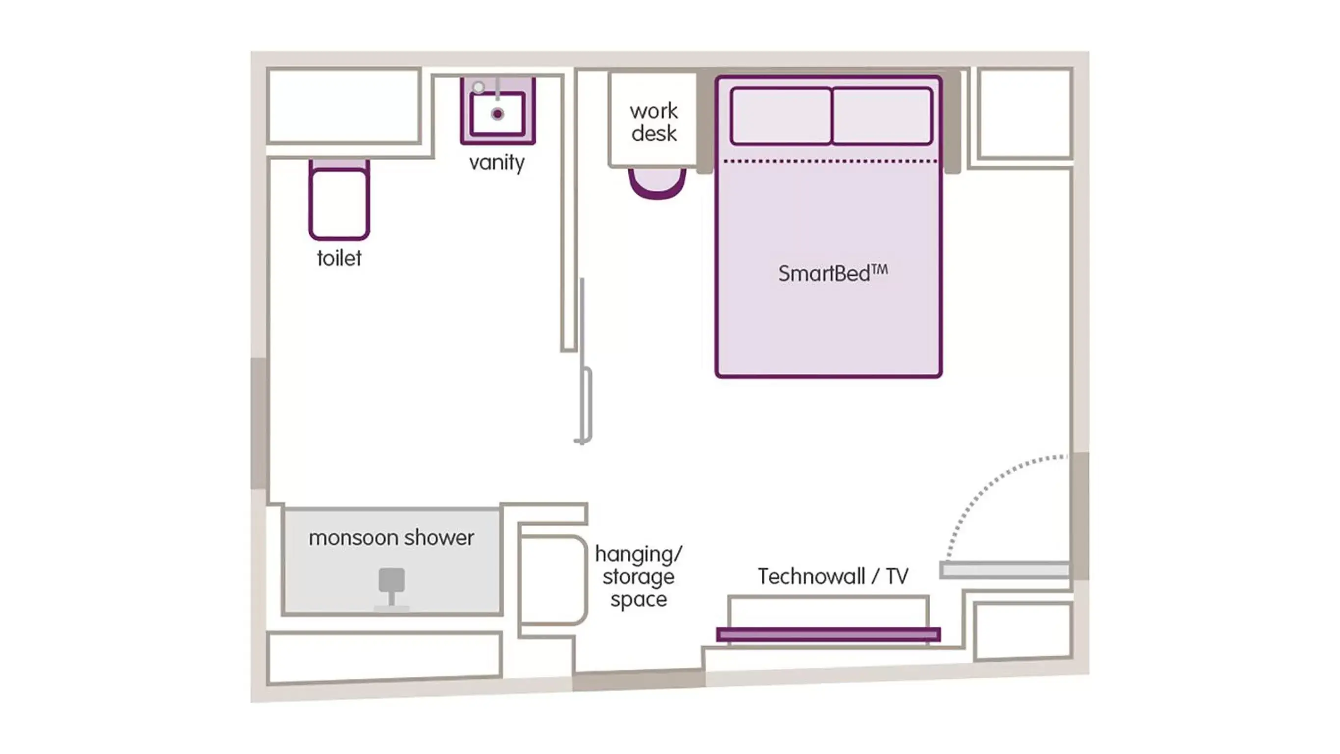 Photo of the whole room, Floor Plan in YOTEL Boston