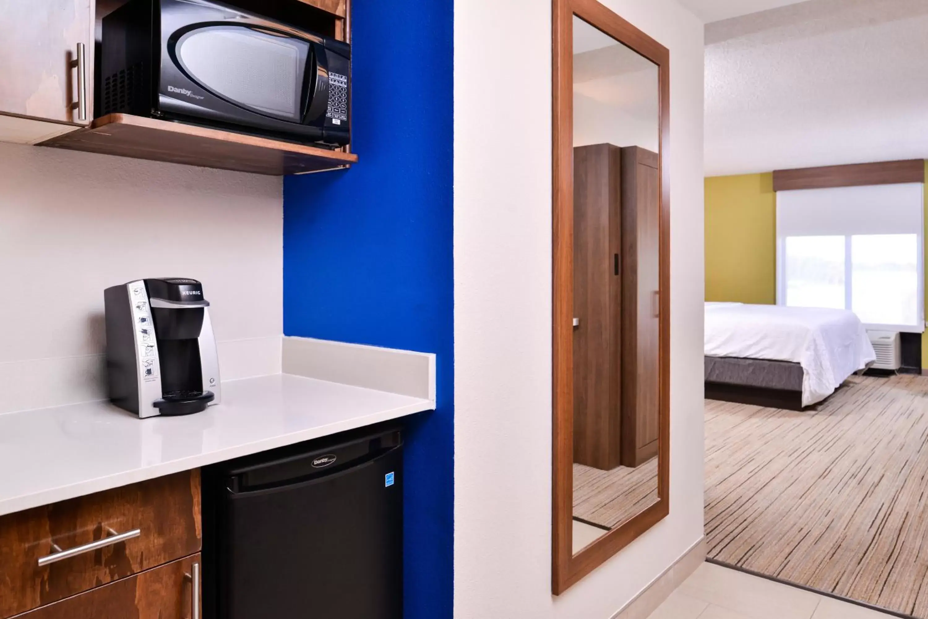 Bedroom, Kitchen/Kitchenette in Holiday Inn Express Hotel & Suites Tampa-Anderson Road-Veterans Exp, an IHG Hotel