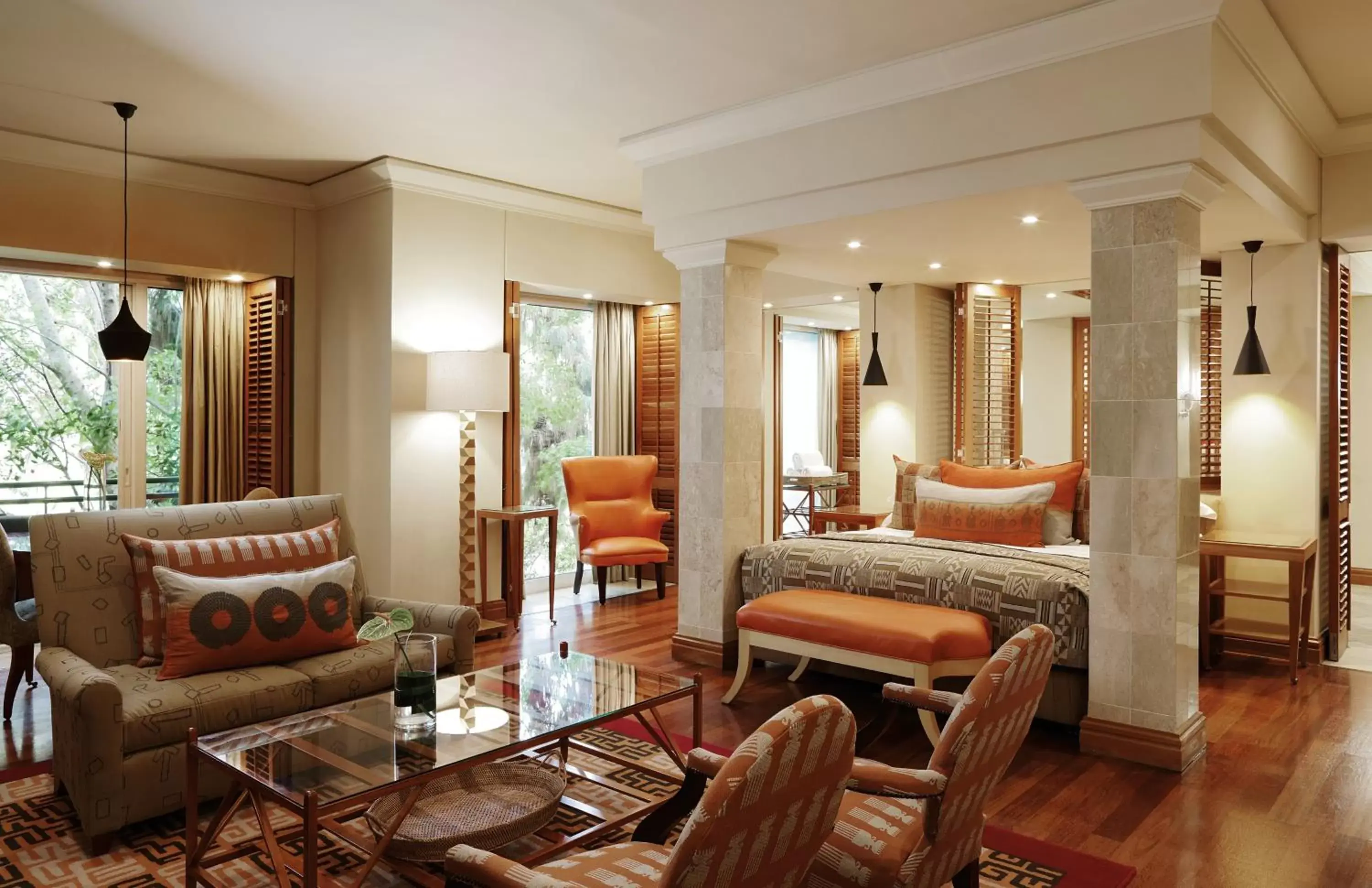 Bed, Seating Area in Saxon Hotel, Villas & Spa