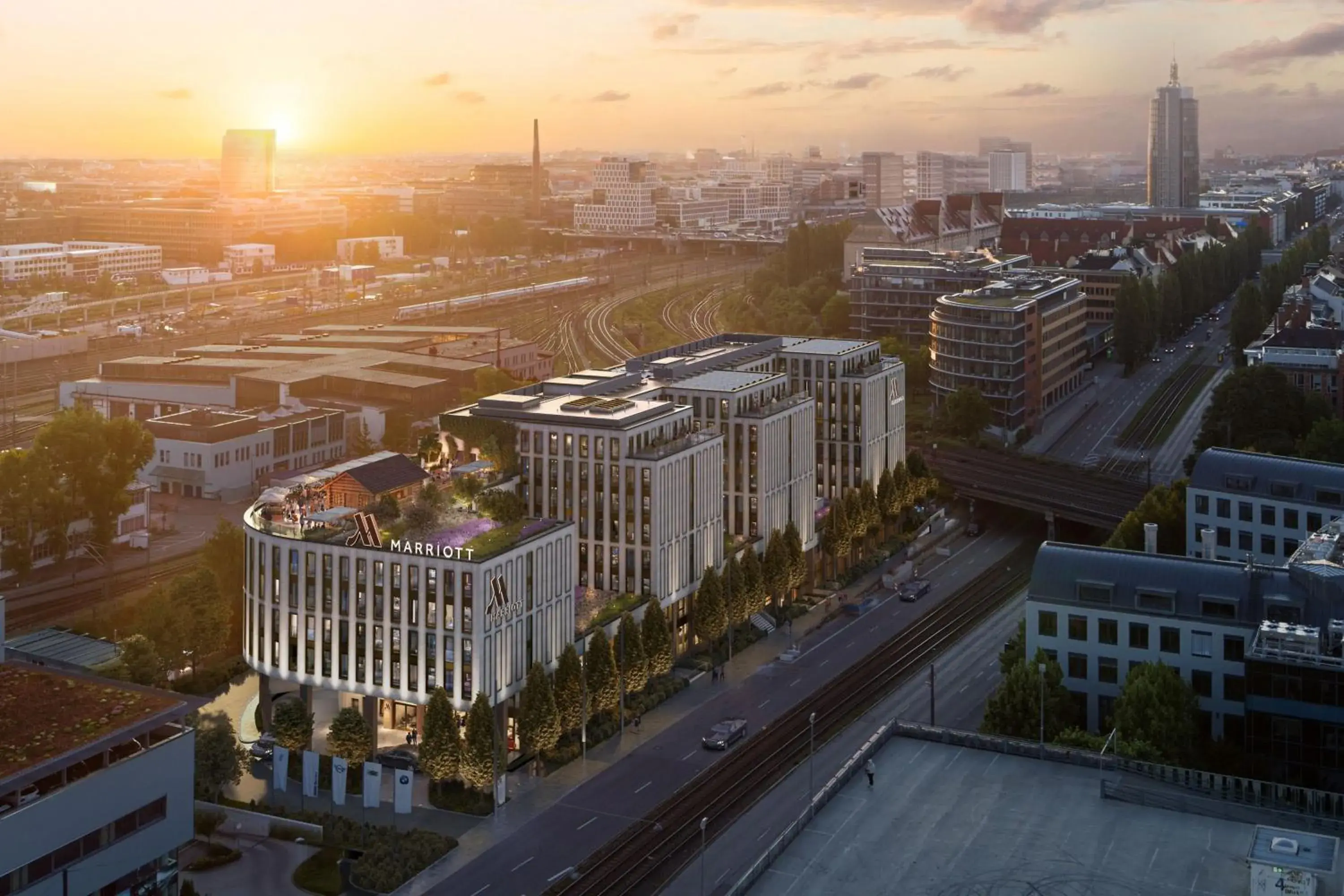 Property building, Bird's-eye View in Munich Marriott Hotel City West