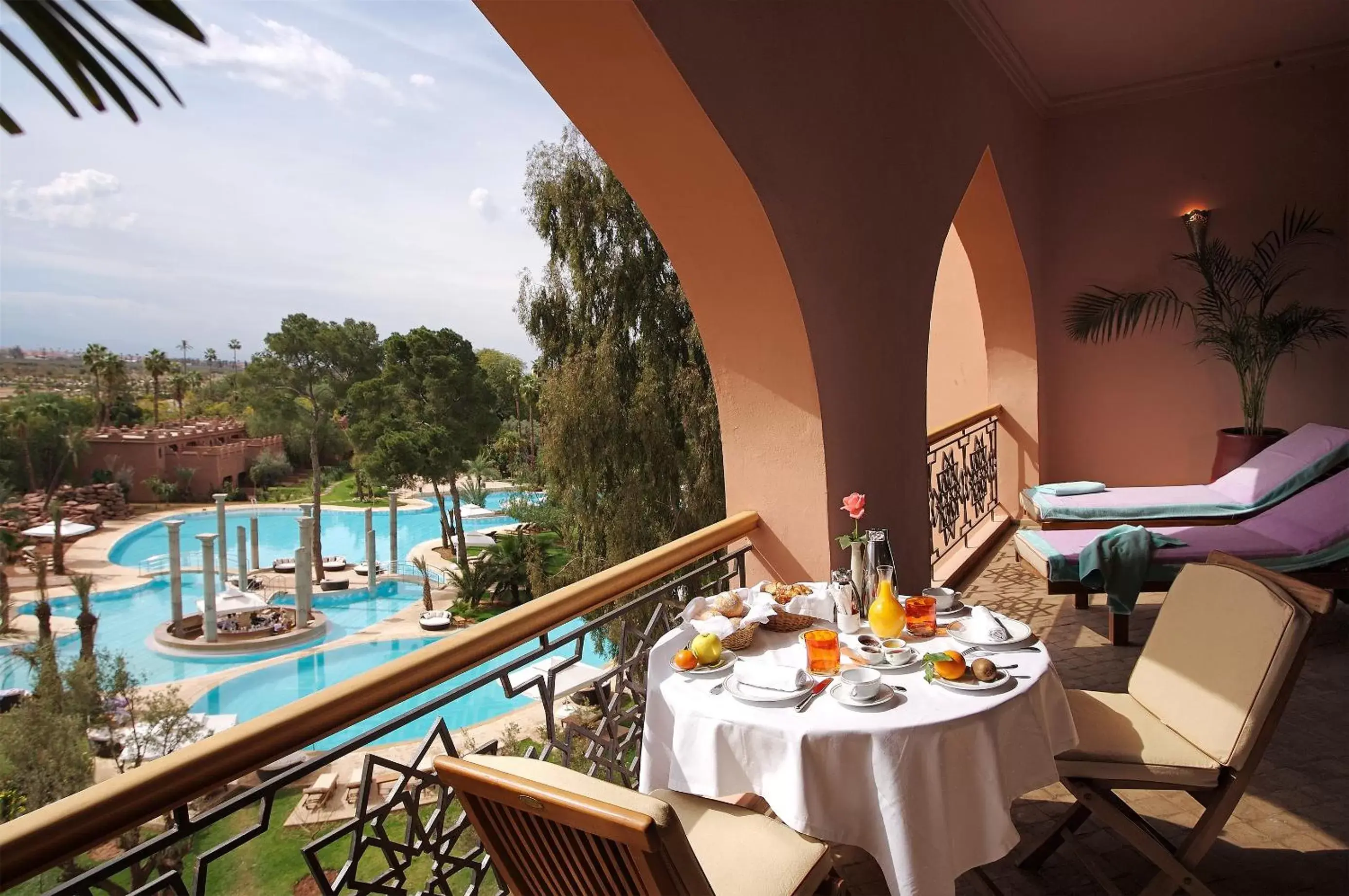 Balcony/Terrace, Pool View in Es Saadi Marrakech Resort - Palace