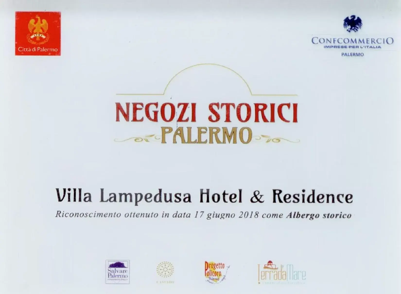 Certificate/Award in Hotel Villa Lampedusa