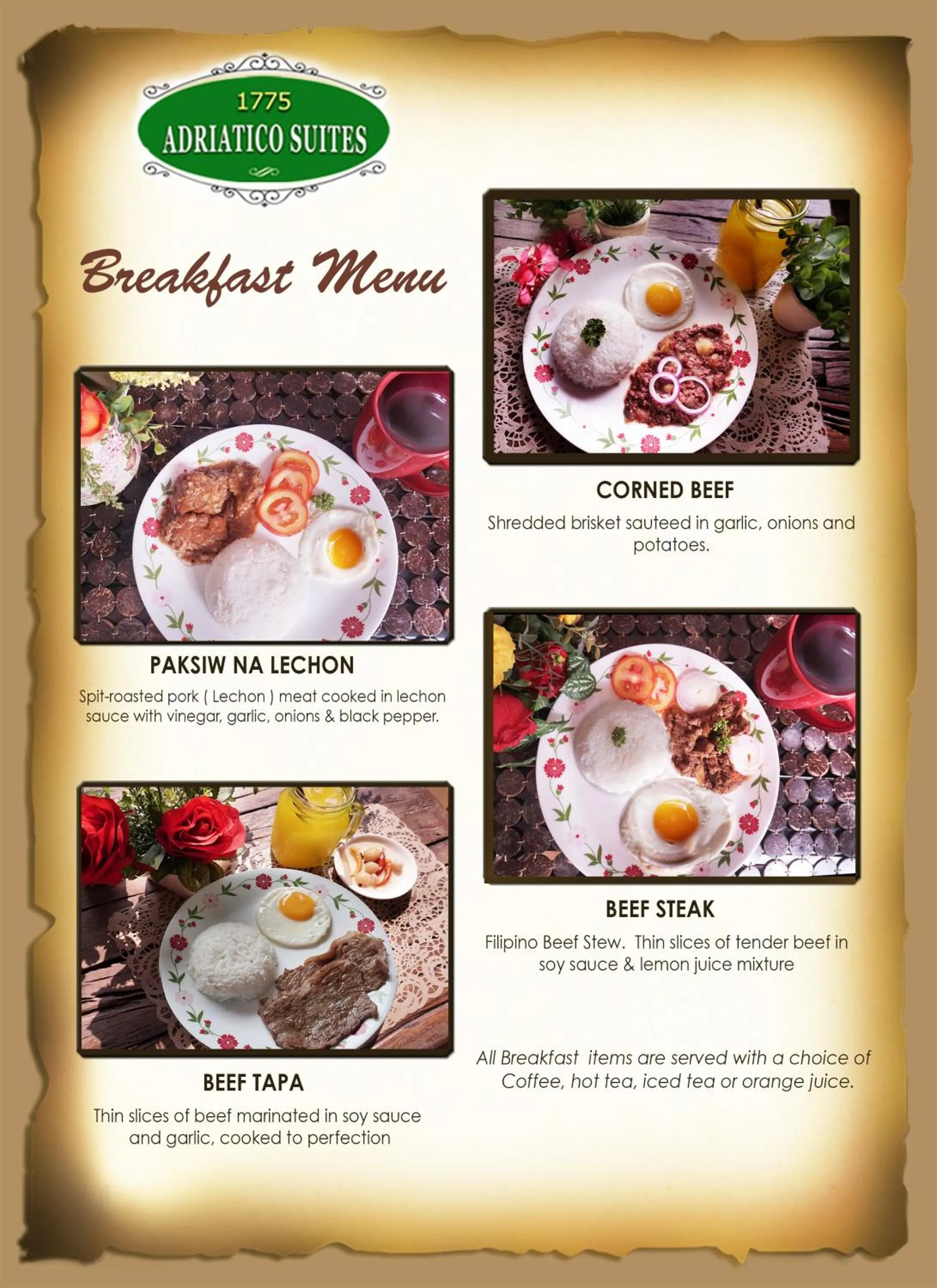 Food in 1775 Adriatico Suites