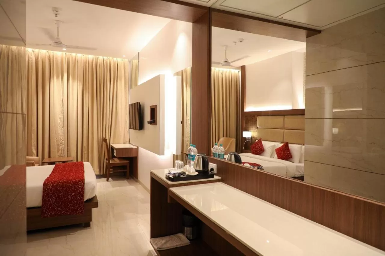 Bed, Bathroom in Hotel Gurudev Grand