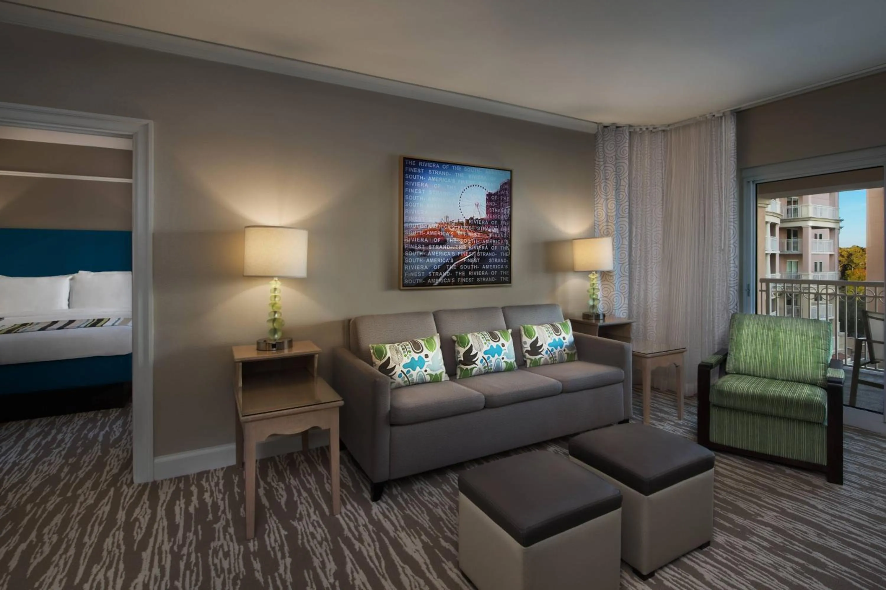Living room, Bed in Marriott's OceanWatch Villas at Grande Dunes