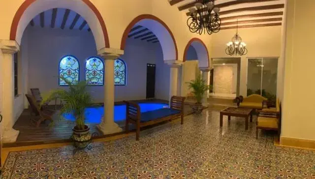Seating area in Hotel Catedral Valladolid Yucatan
