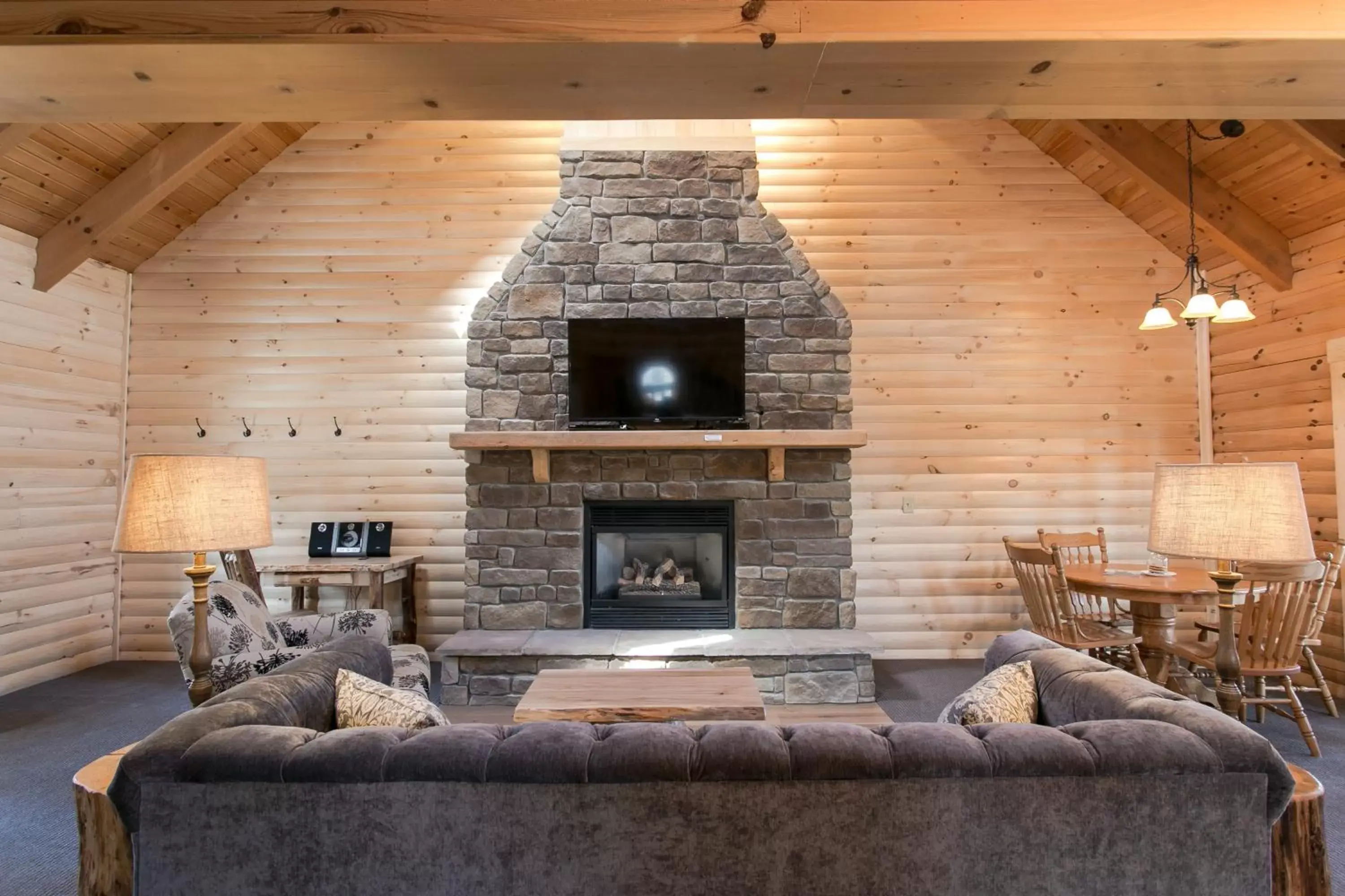 Living room, BBQ Facilities in Coblentz Country Lodge by Amish Country Lodging