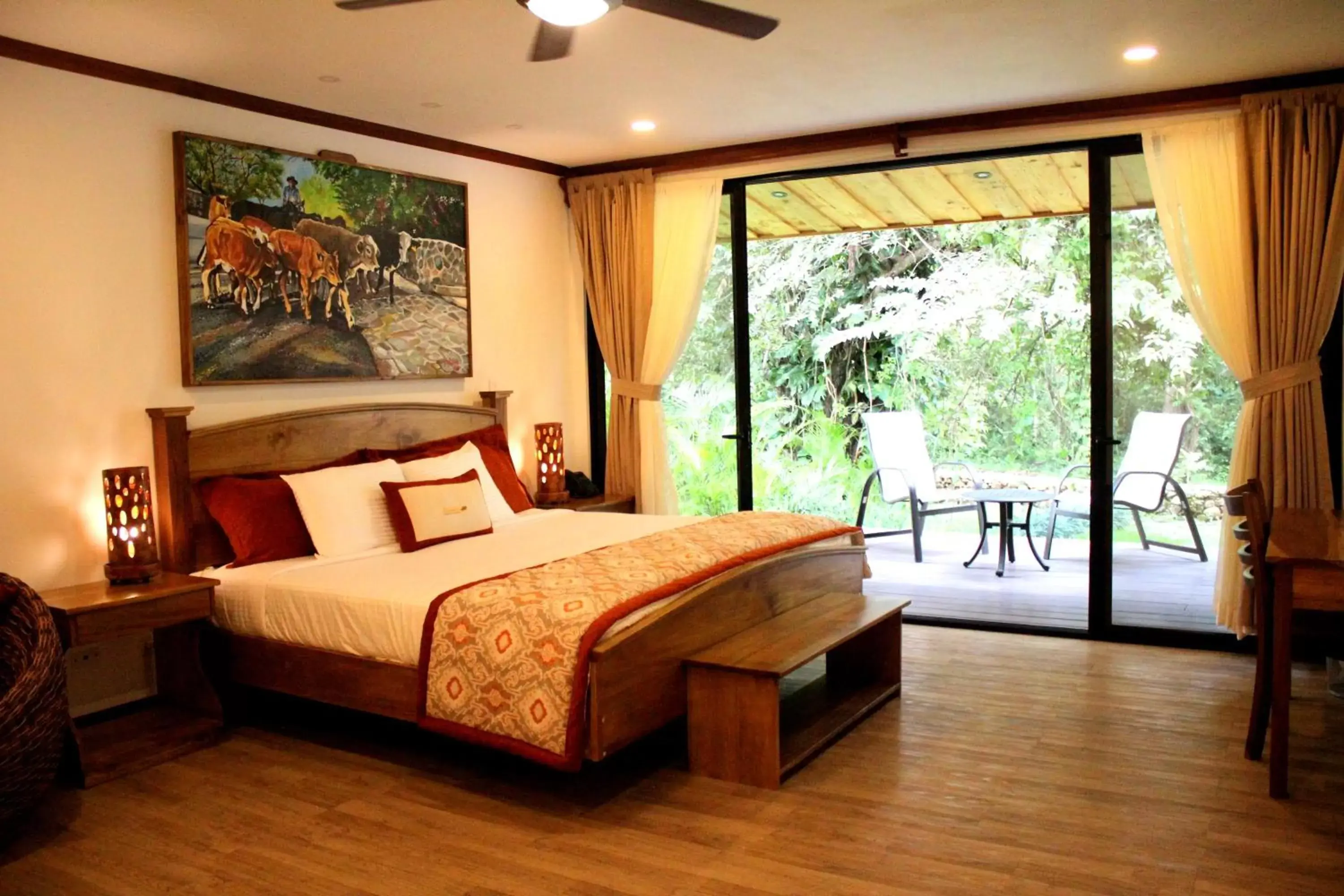 Balcony/Terrace, Bed in Hacienda Guachipelin Volcano Ranch Hotel & Hot Springs