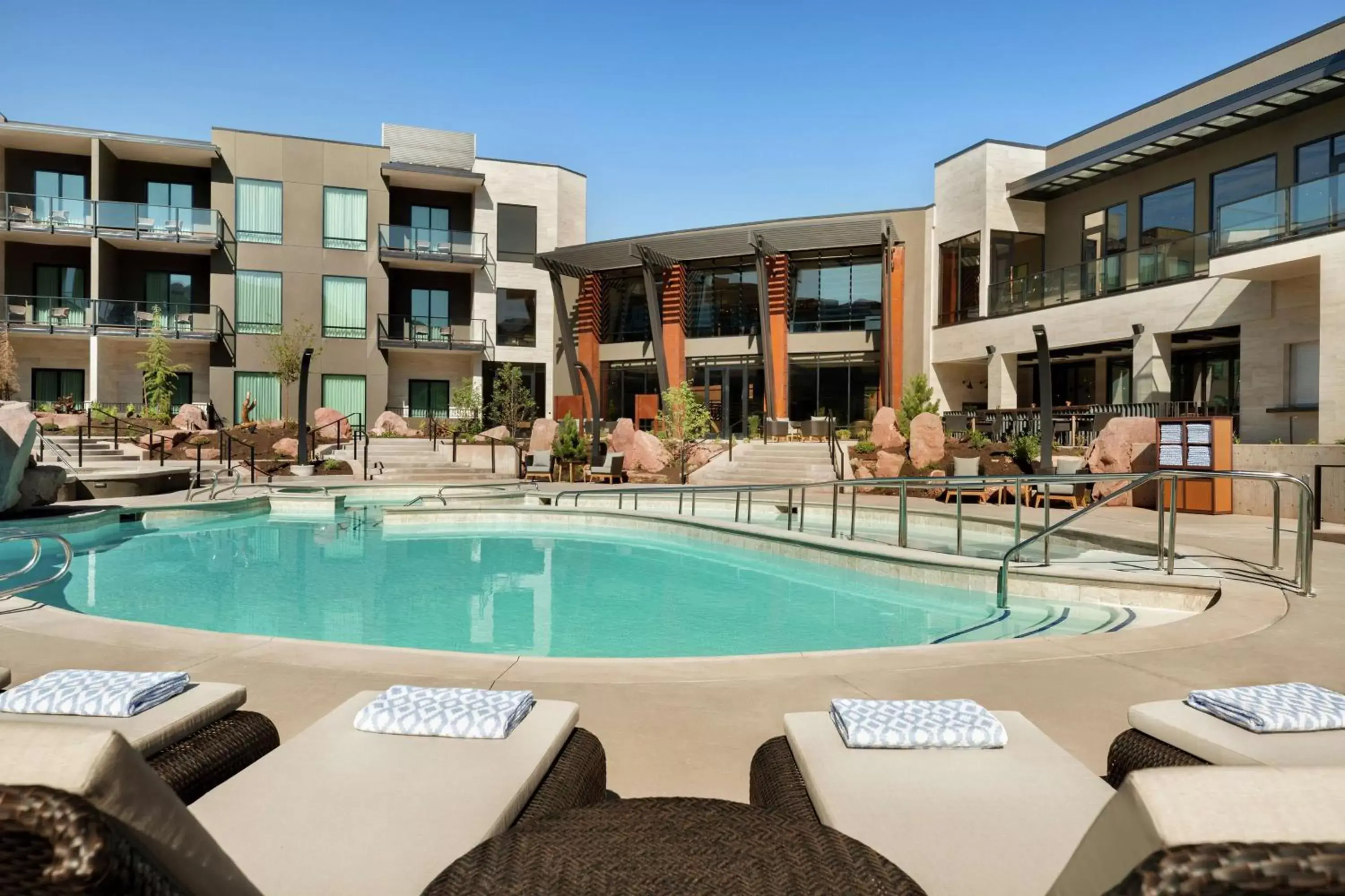 Pool view in Hoodoo Moab, Curio Collection by Hilton Pool view in Hoodoo Moab, Curio Collection by Hilton