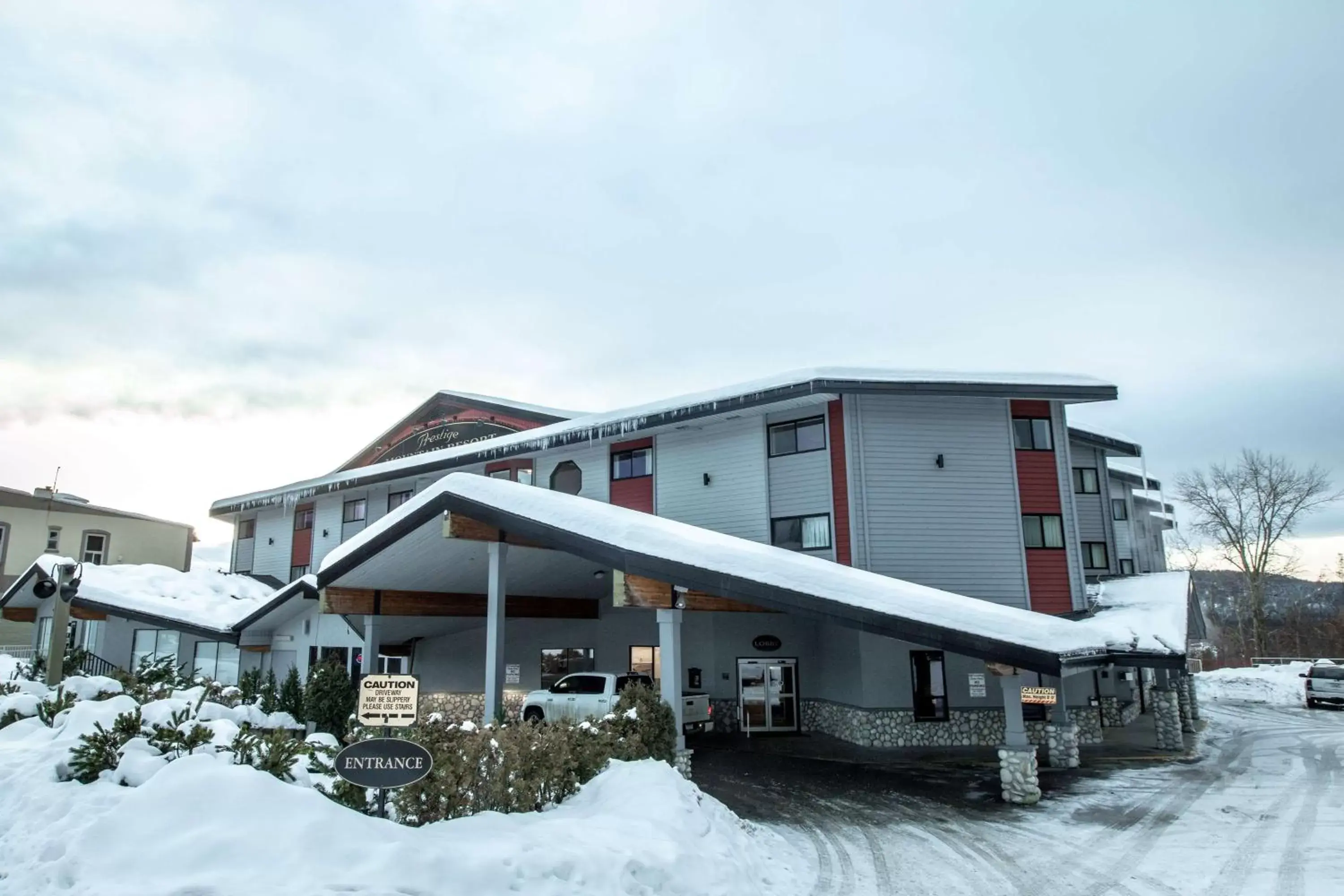 Property building, Winter in Prestige Mountain Resort Rossland