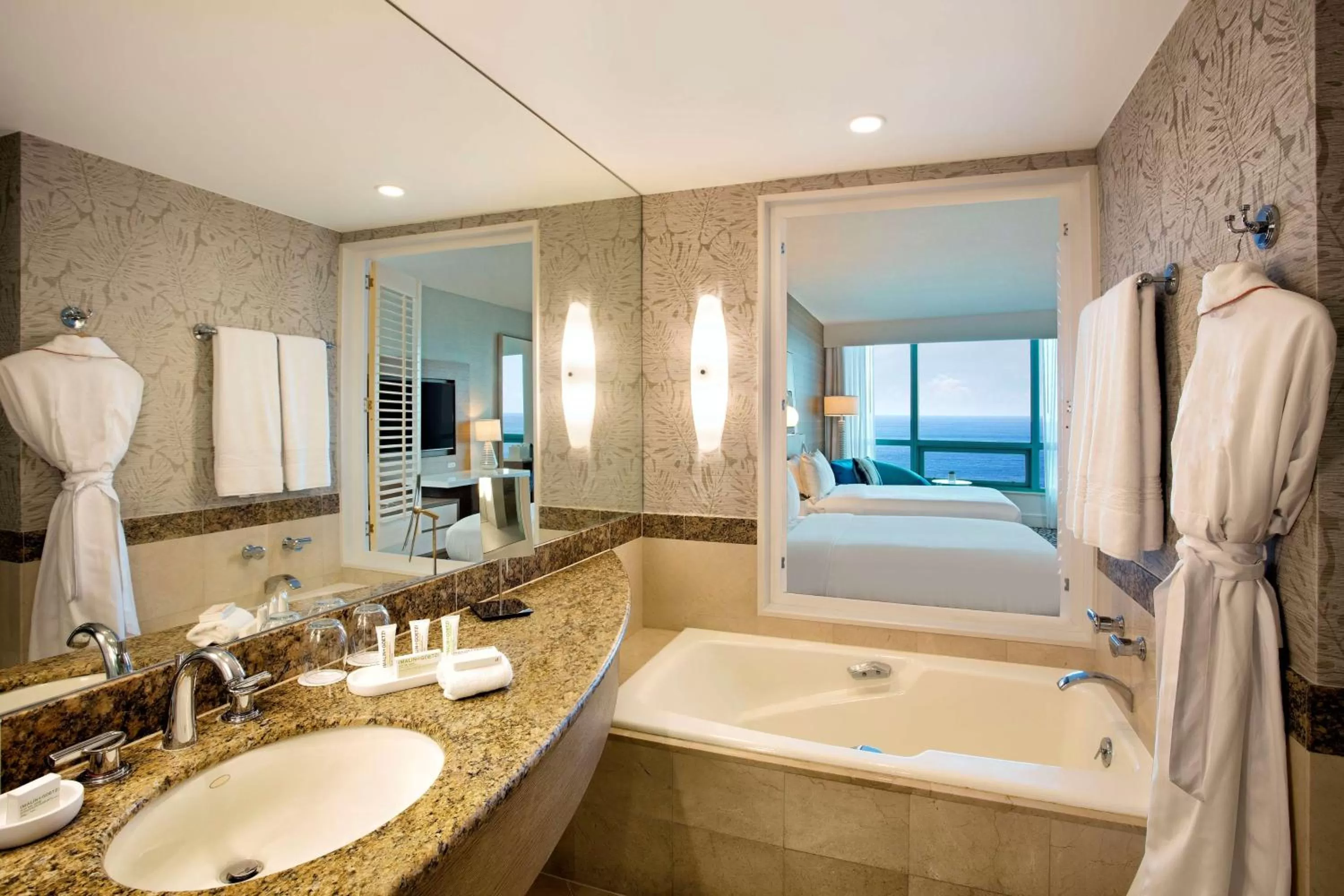 Bathroom, Bed in The Diplomat Beach Resort Hollywood, Curio Collection by Hilton