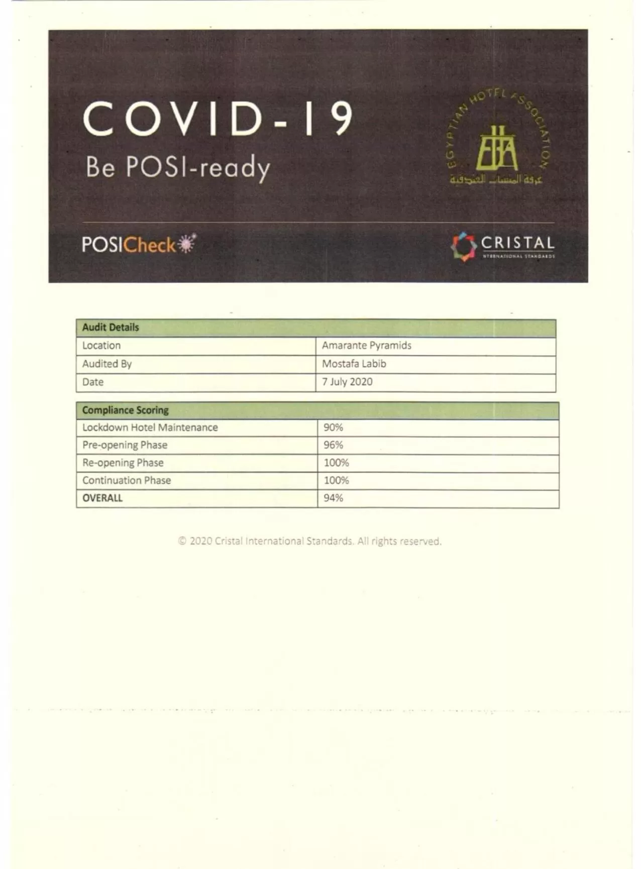 Certificate/Award in Amarante Pyramids Hotel