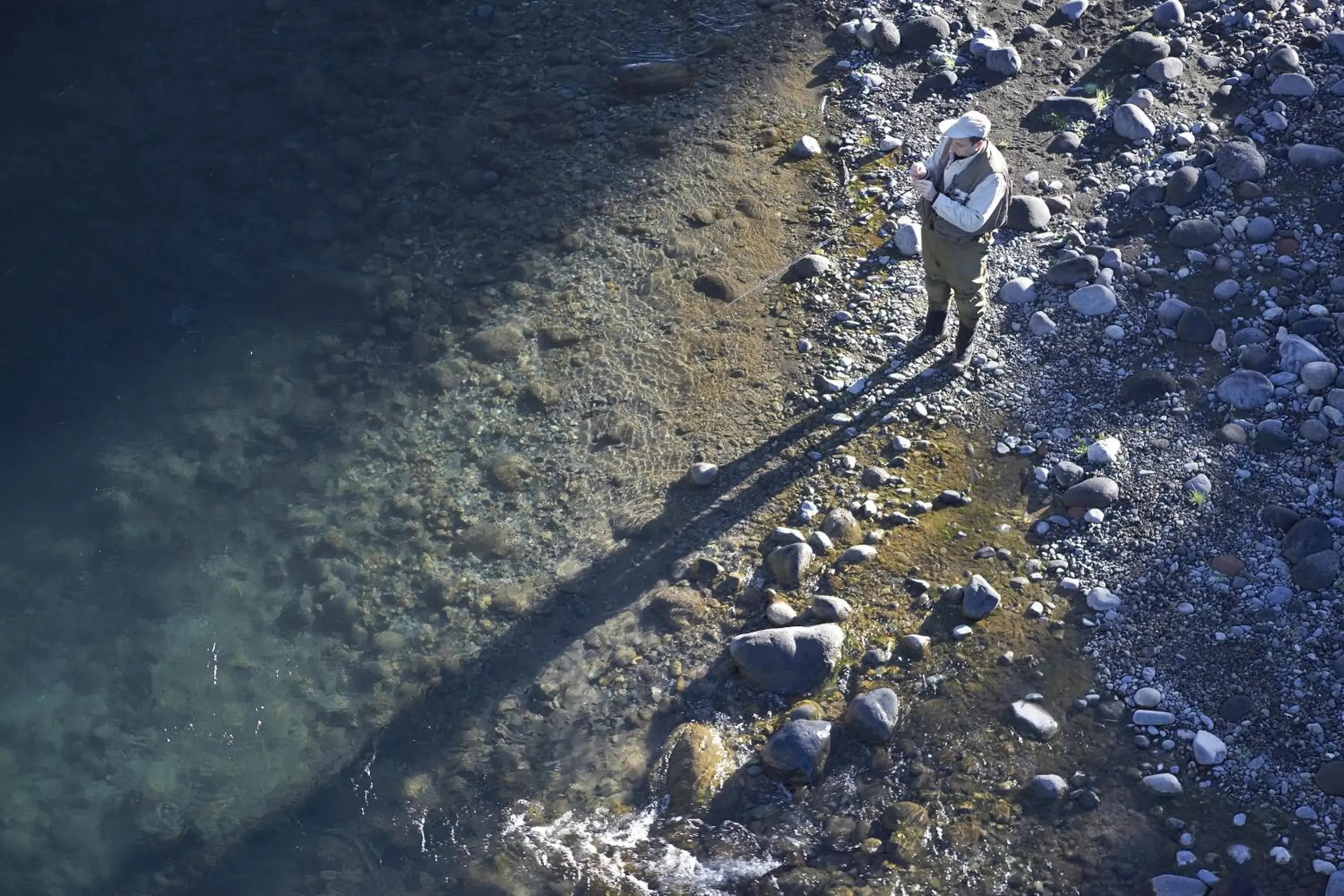 Fishing, Bird's-eye View in River Birches