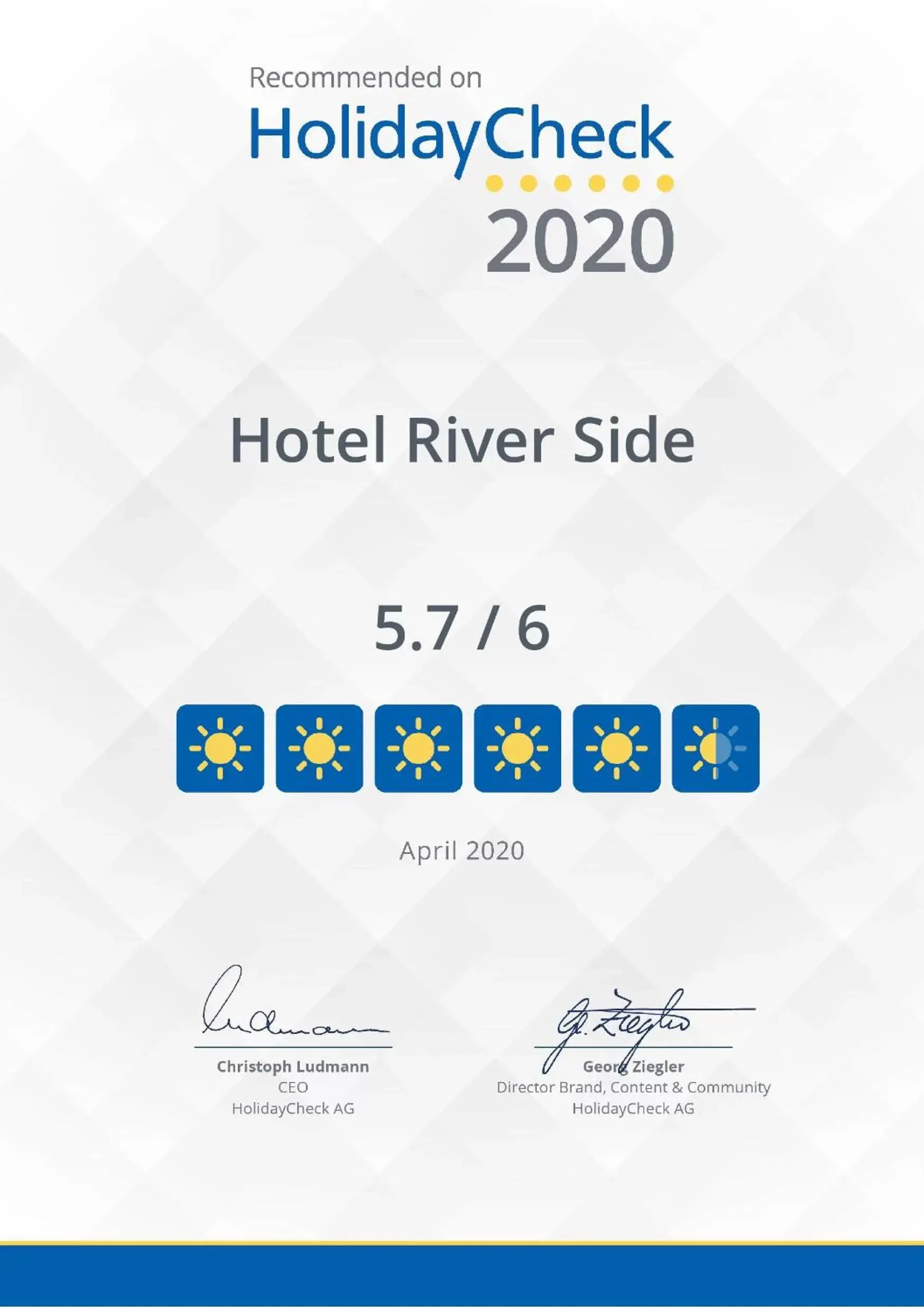 Certificate/Award in River Side Hotel Tbilisi