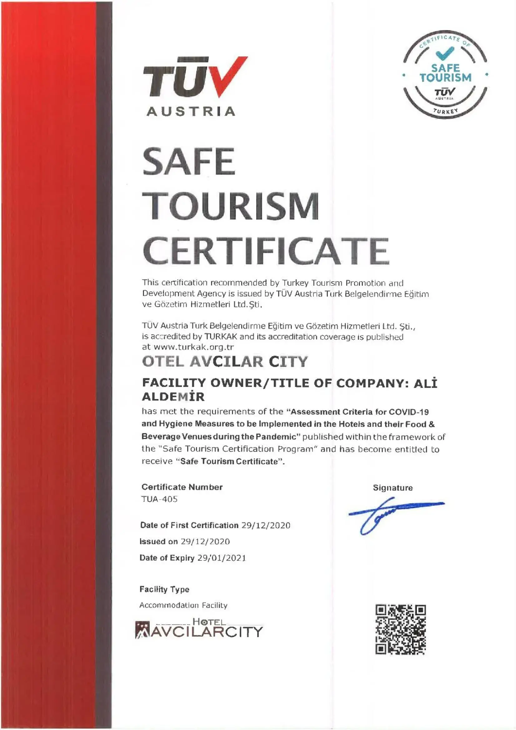 Logo/Certificate/Sign in Hotel Avcilar City