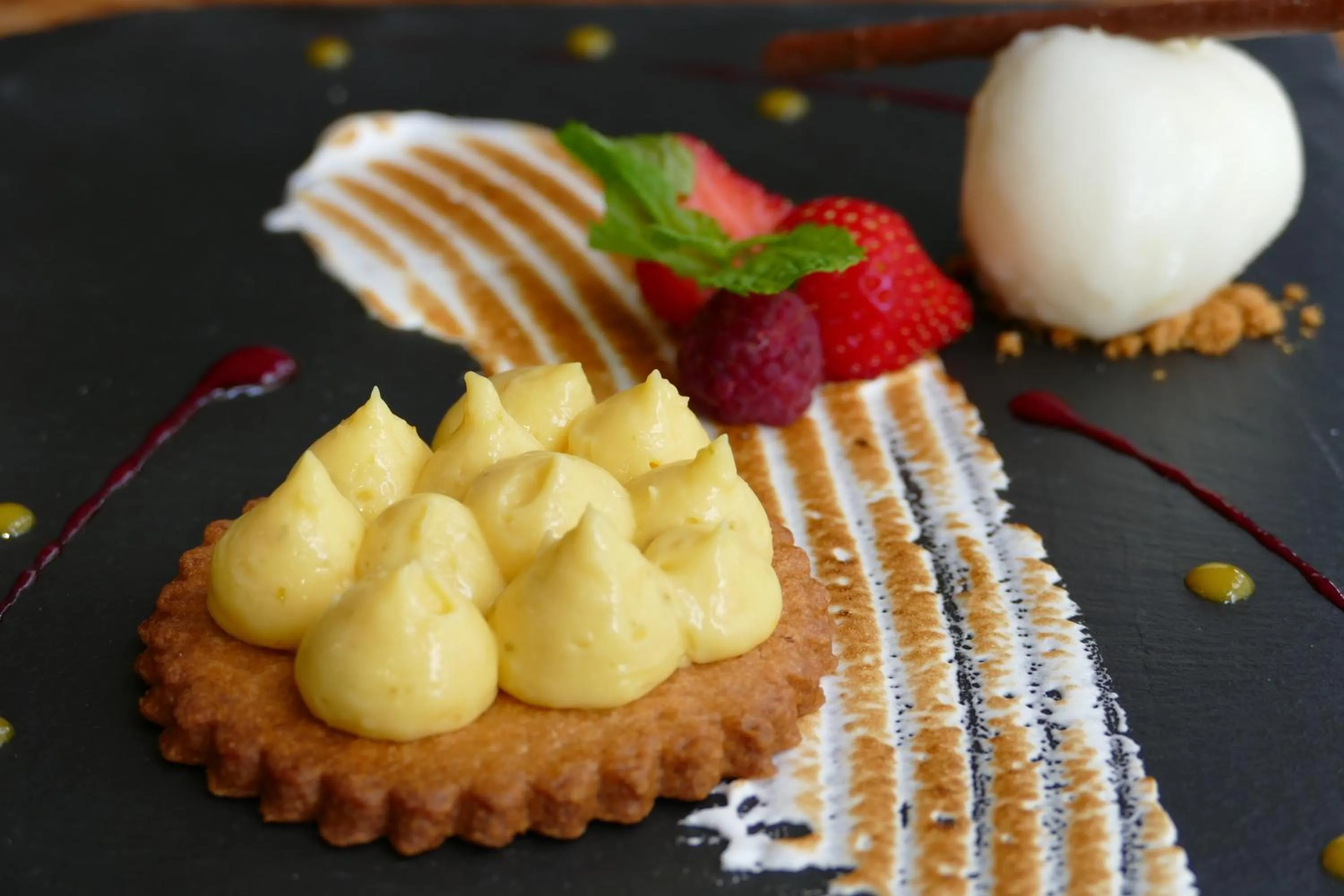 Food close-up in Logis Hotels Le Champalud Restaurant La Citadelle