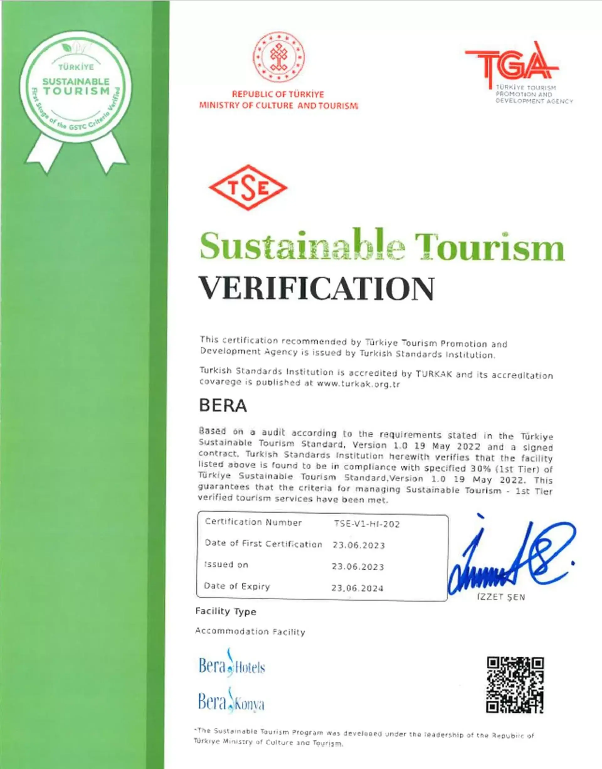 Logo/Certificate/Sign in Bera Konya Hotel