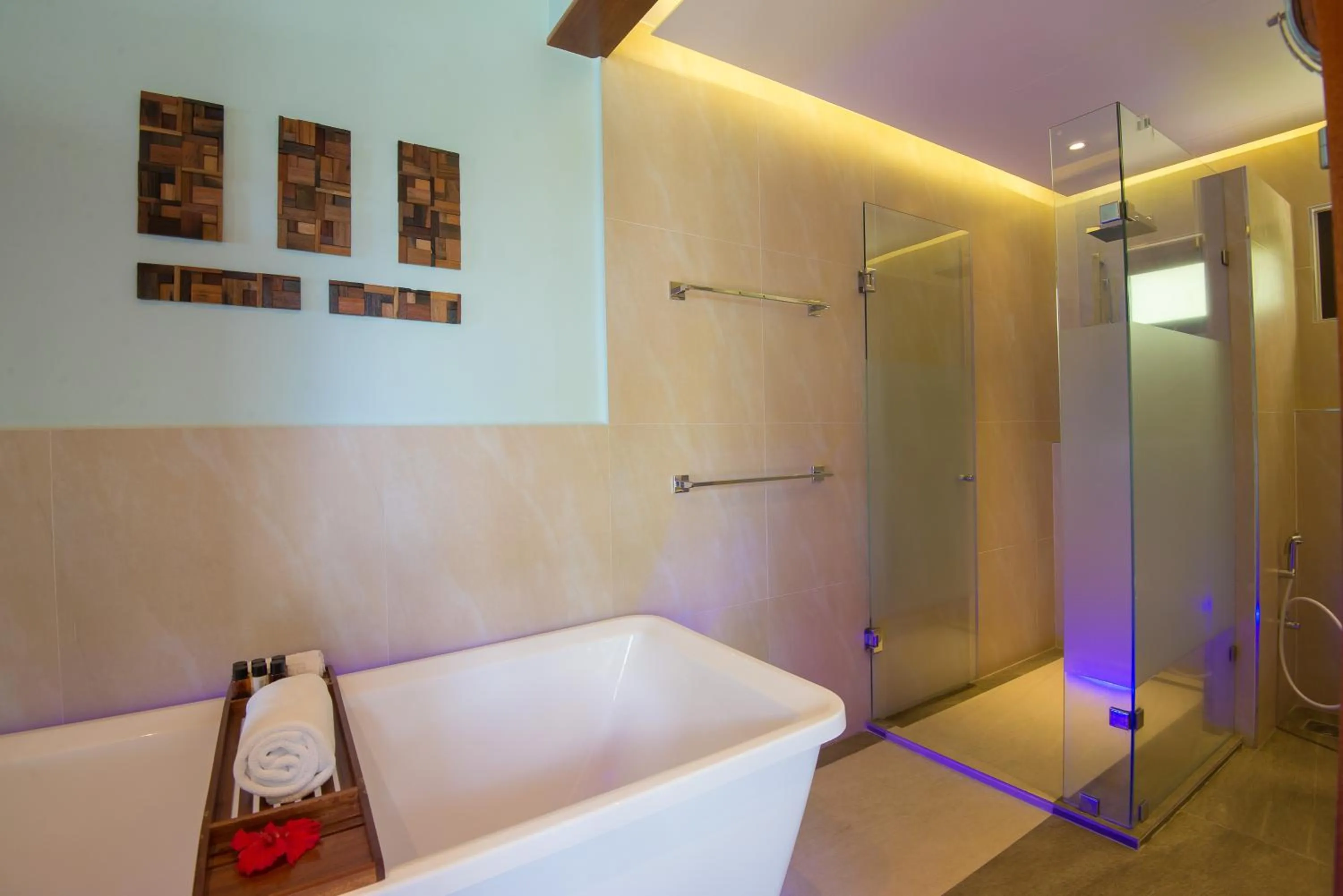 Shower in Coco de Mer Hotel and Black Parrot Suites