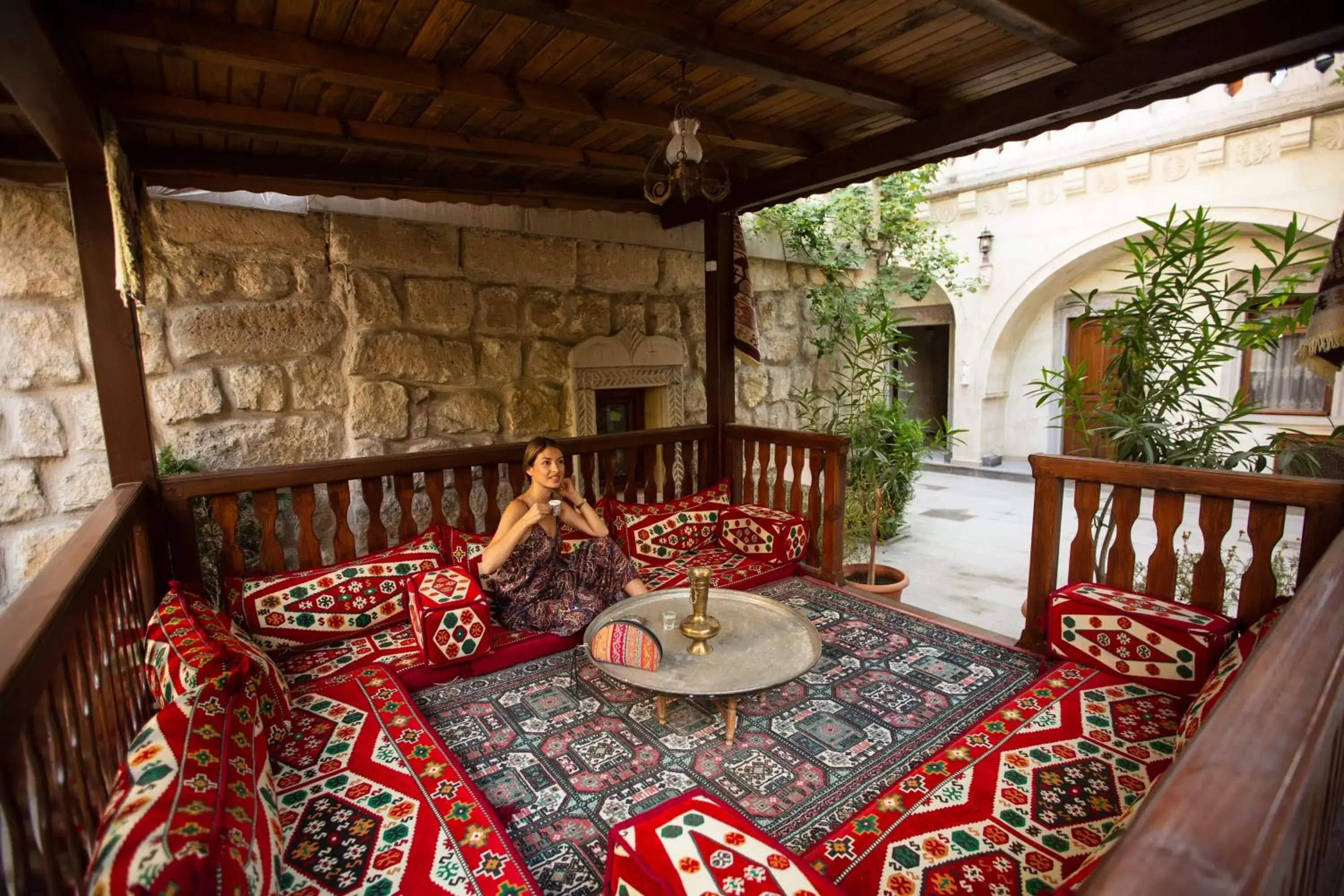 Seating area in Stone House Cave Hotel