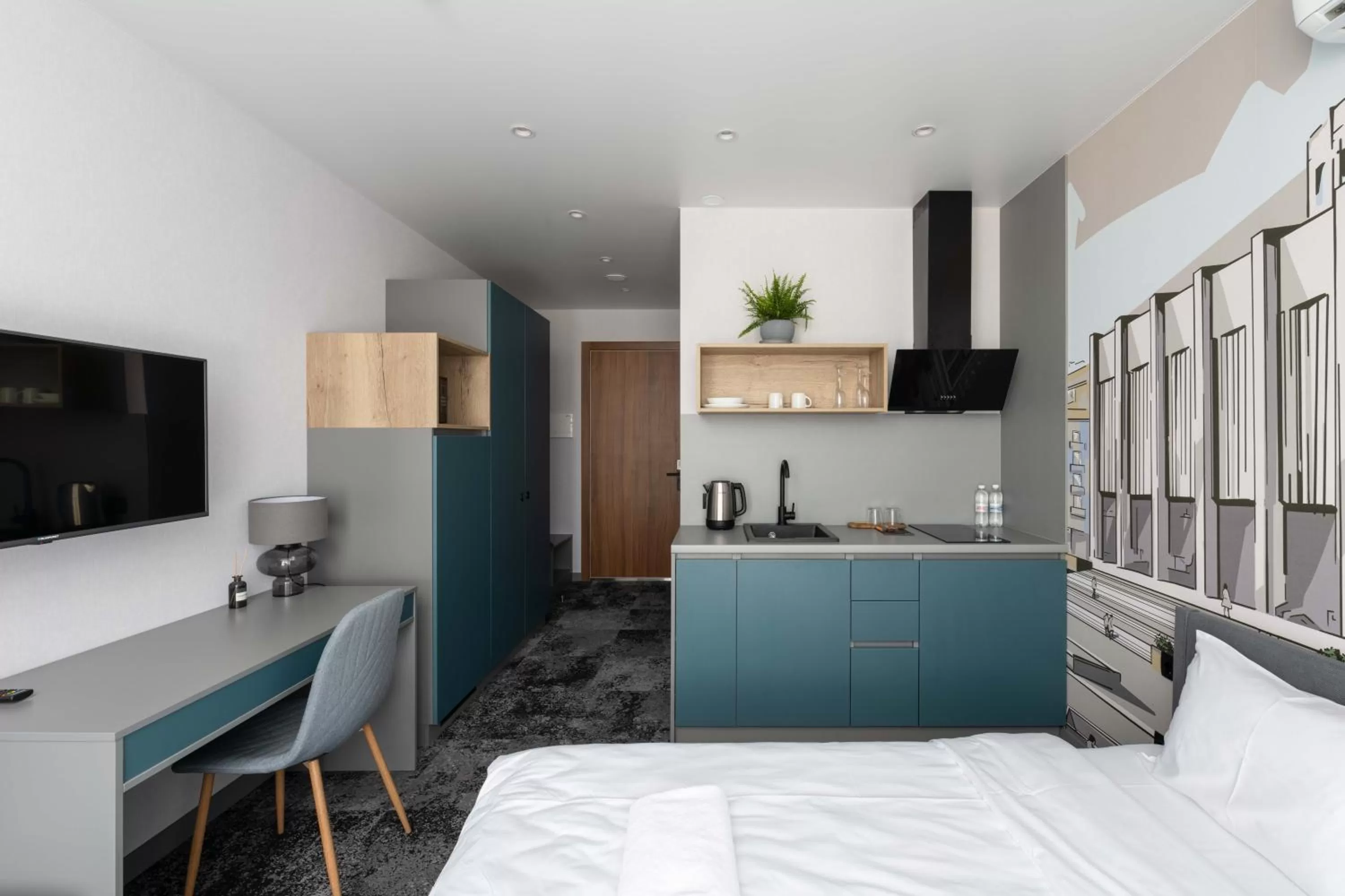 Bed, Kitchen/Kitchenette in Be The One Hotel