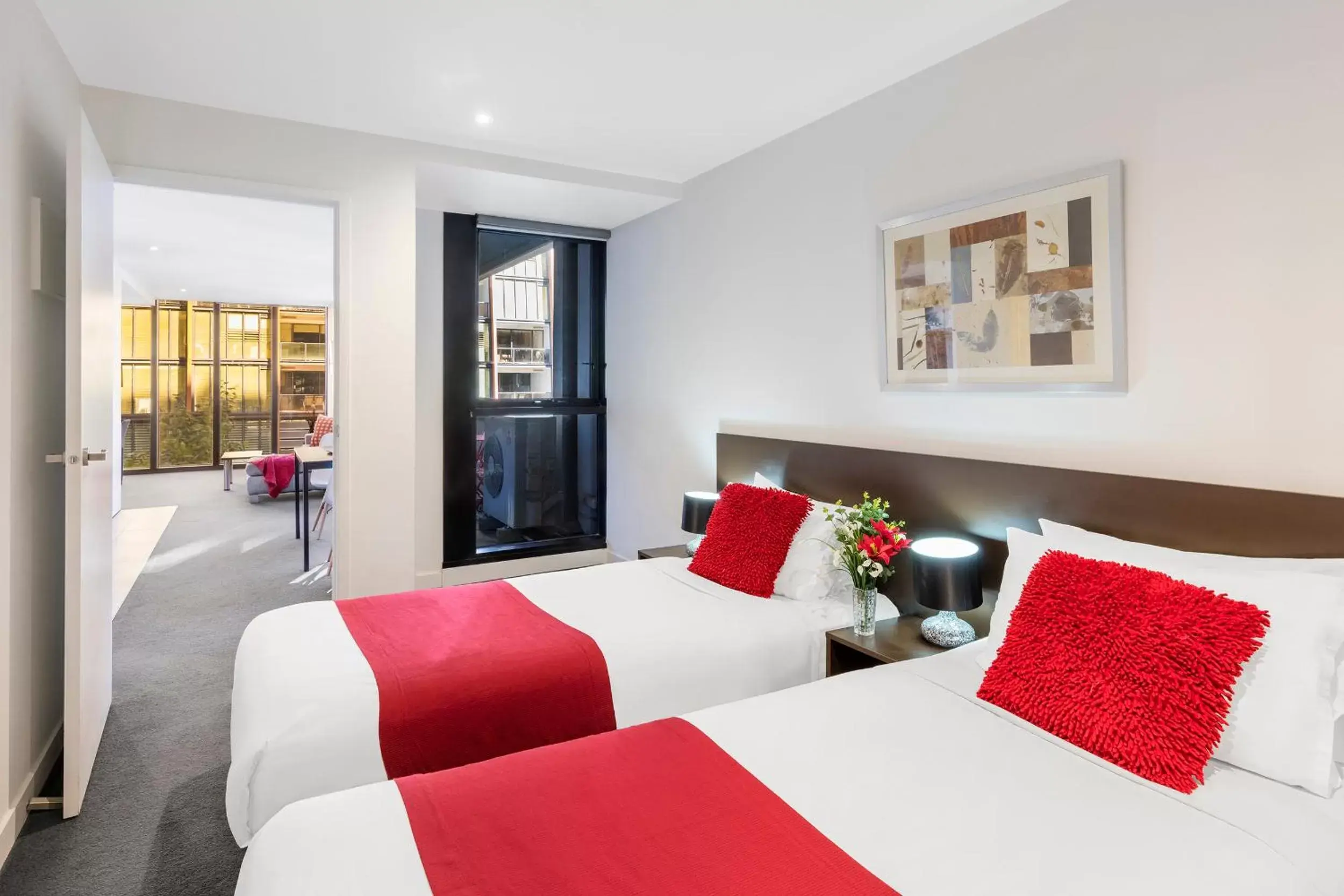 Bedroom, Bed in Aura on Flinders Serviced Apartments