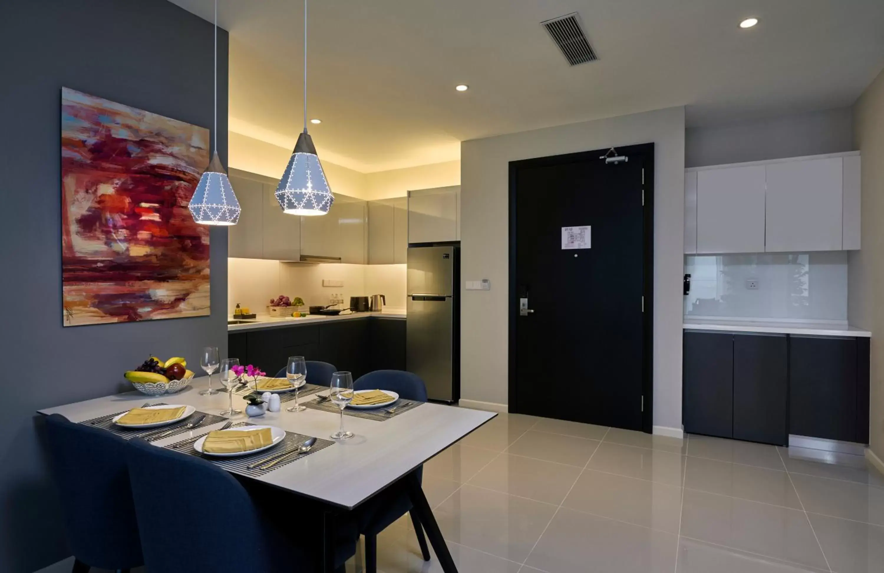 Kitchen or kitchenette, Dining Area in Suasana Suites Hotel Johor Bahru