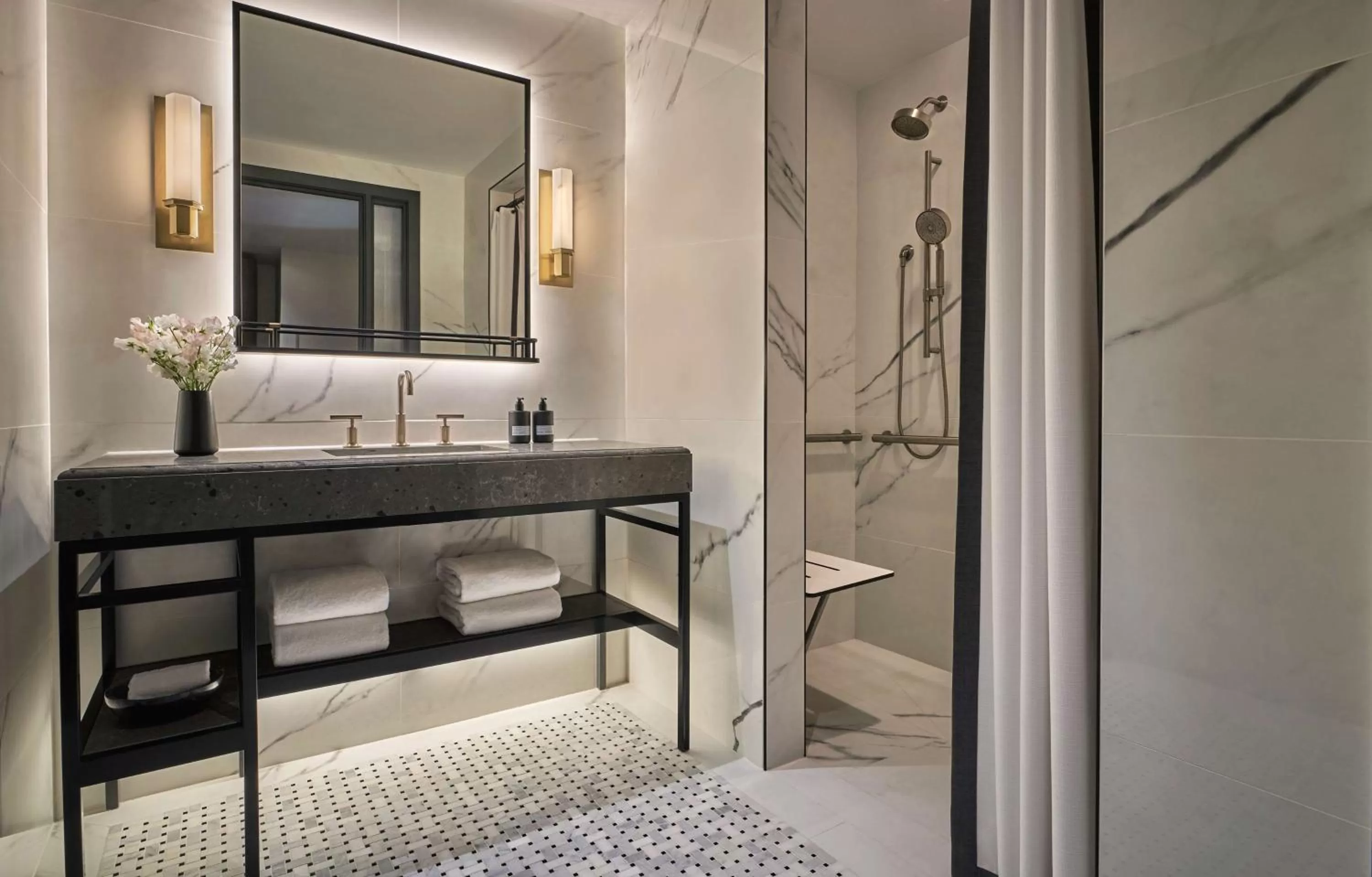 Bathroom, Bed in Pendry Washington DC - The Wharf