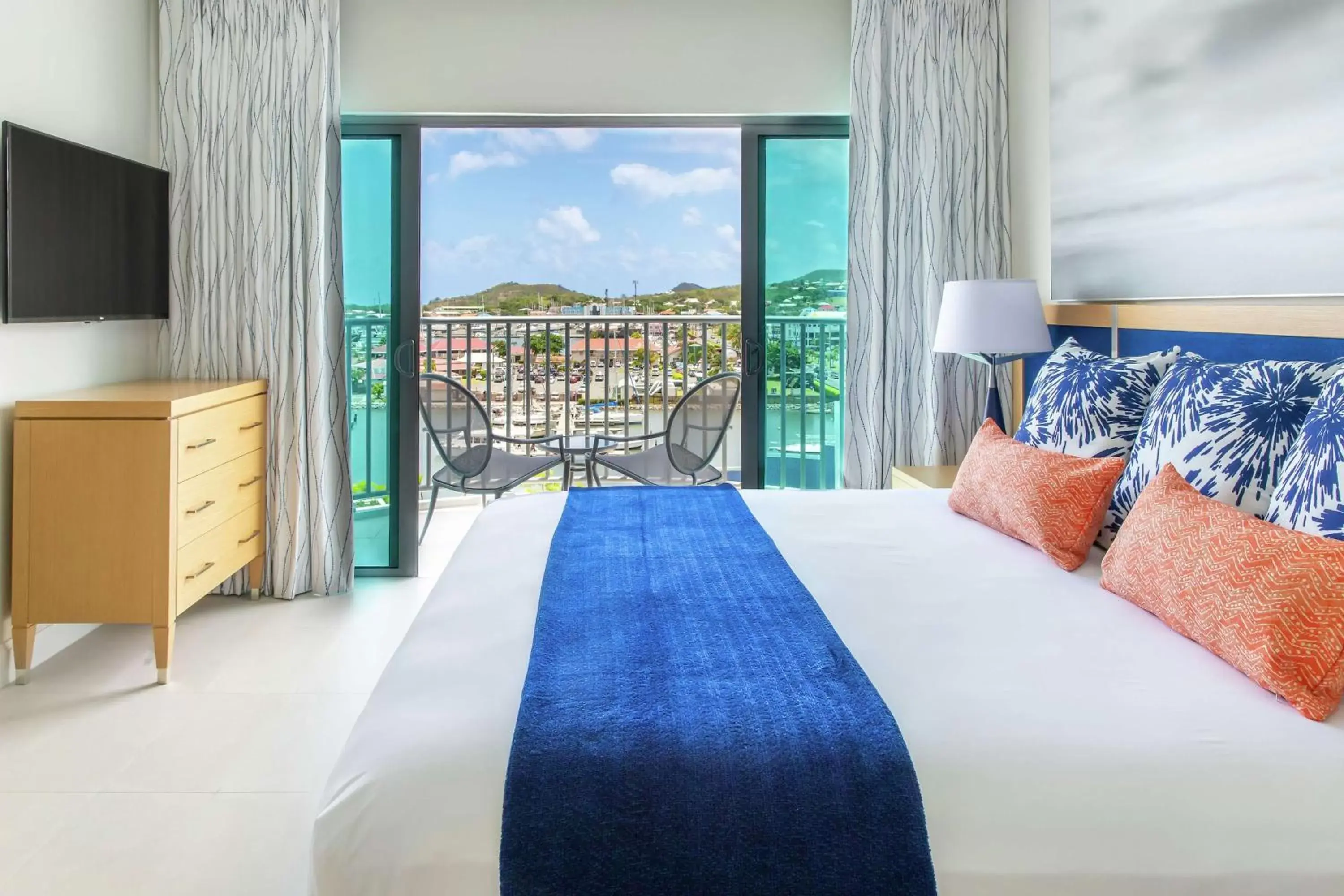 Bedroom, Bed in Harbor Club St Lucia, Curio Collection by Hilton