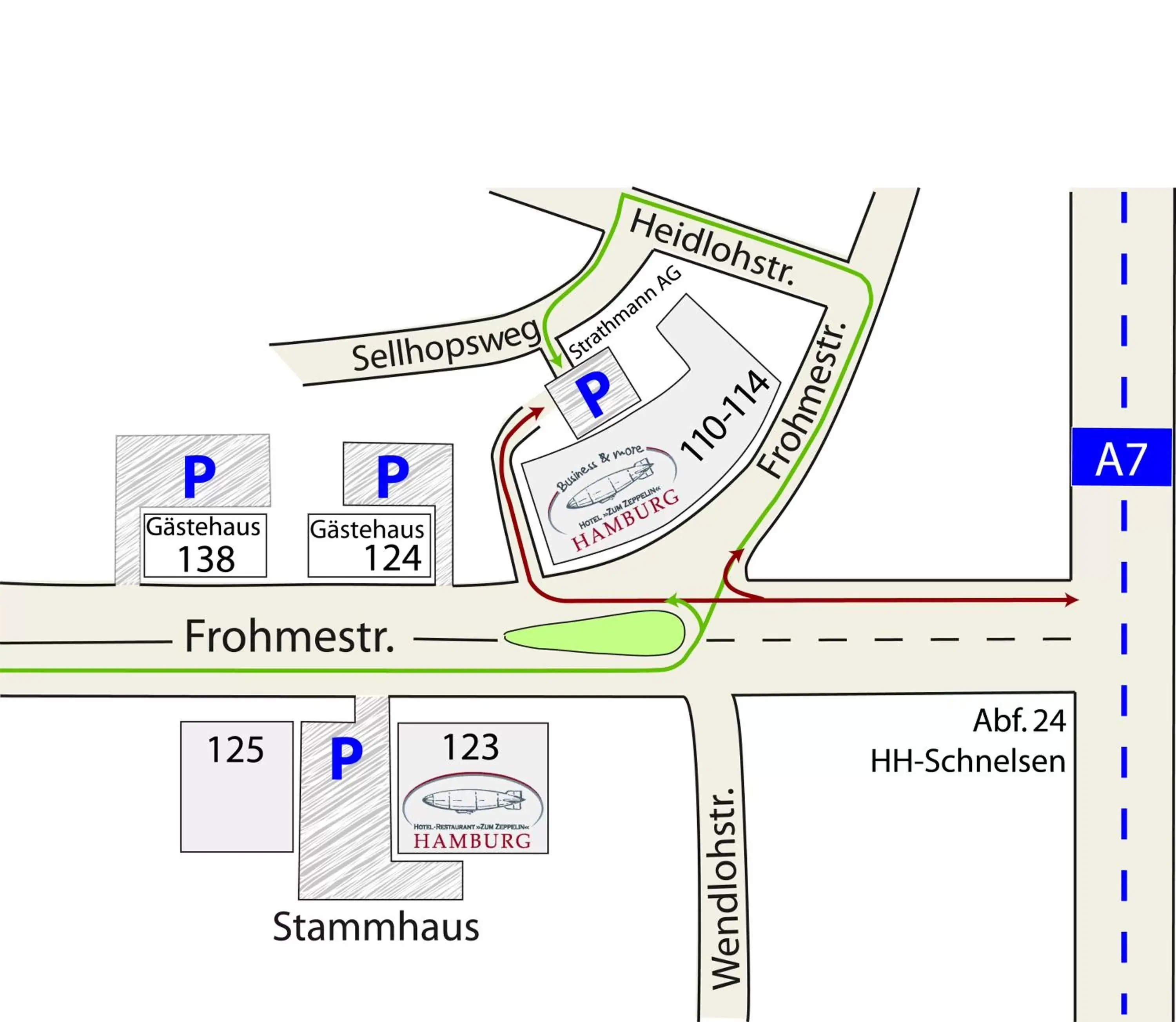 Bird's eye view, Floor Plan in Hotel Zum Zeppelin Hamburg