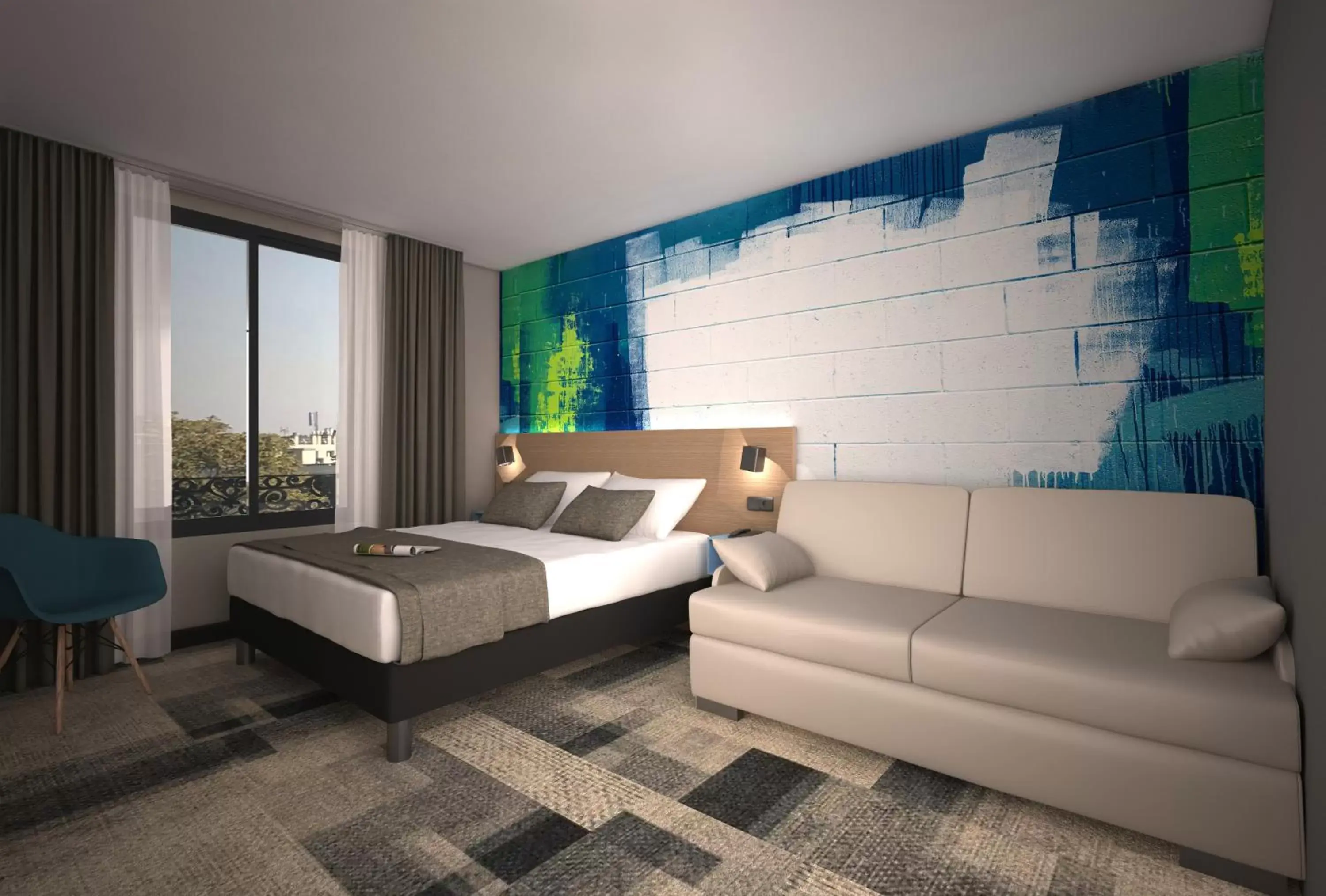 Bed, Seating Area in ibis Styles Clamart Gare Grand Paris