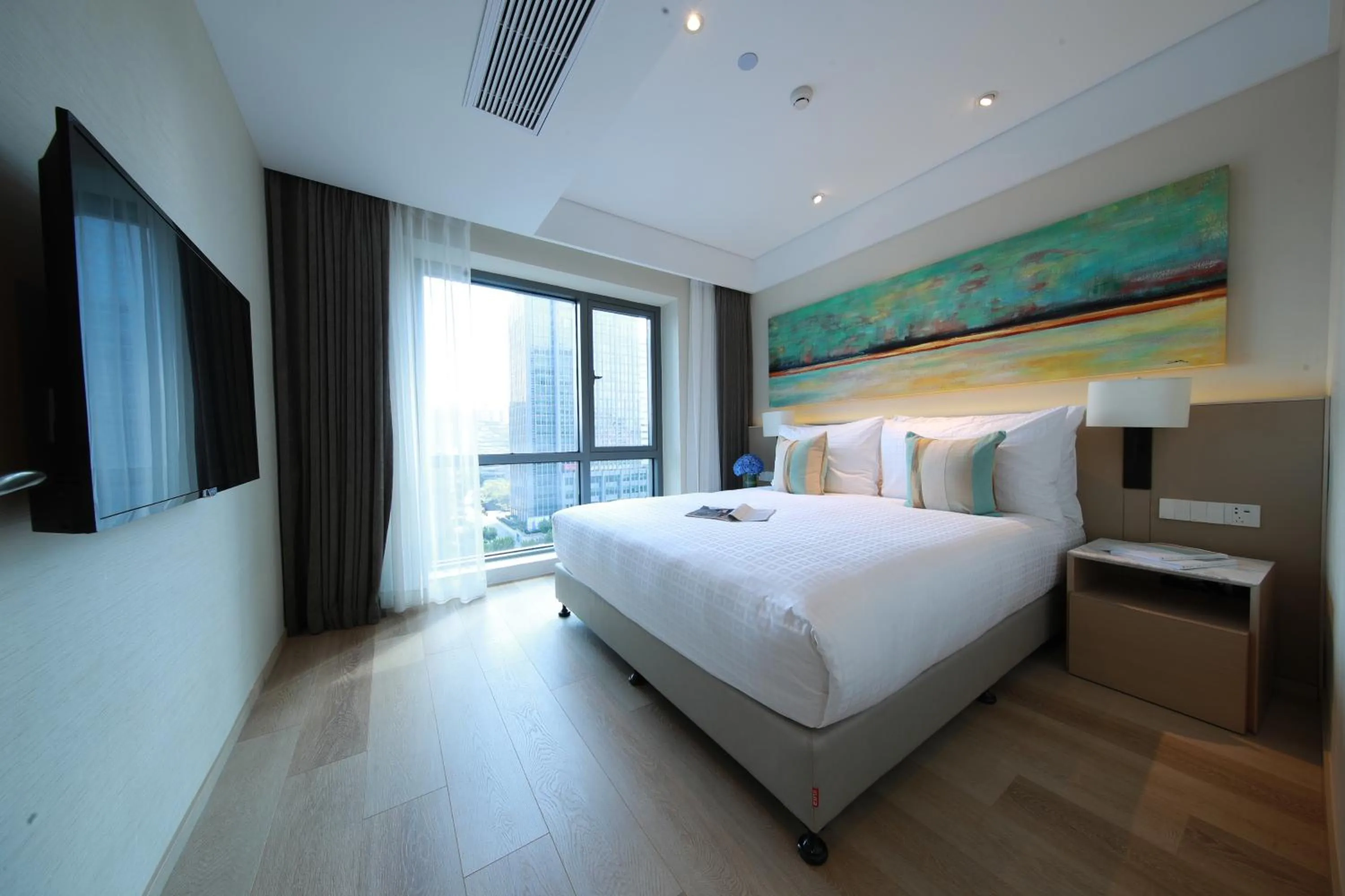 Bedroom, Bed in Sincere Residence Changfeng - Changfeng Ecological Business District - Near Exit 3 of Changfeng Park Station on Subway Line 15