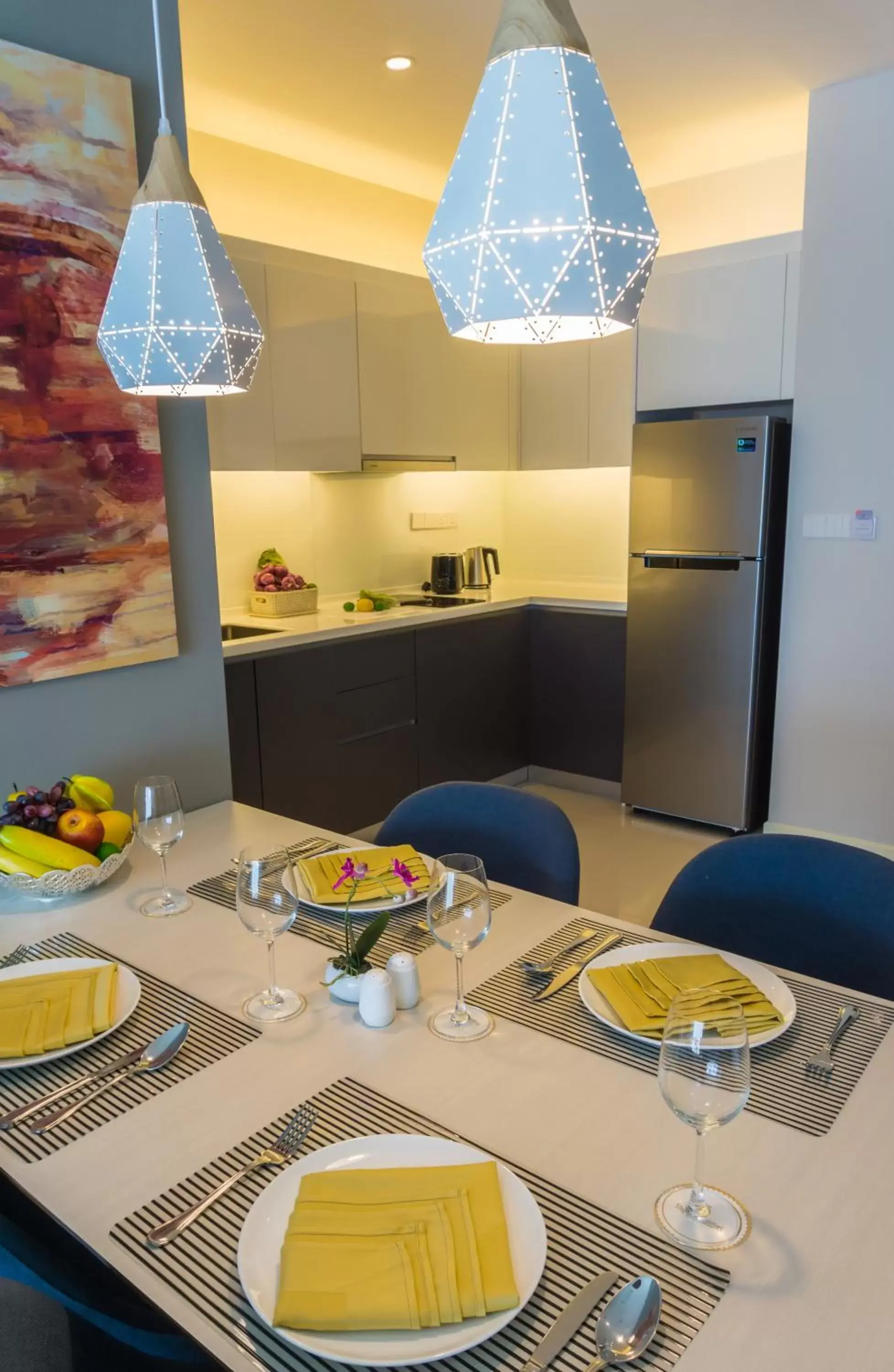 Kitchen or kitchenette, Dining Area in Suasana Suites Hotel Johor Bahru