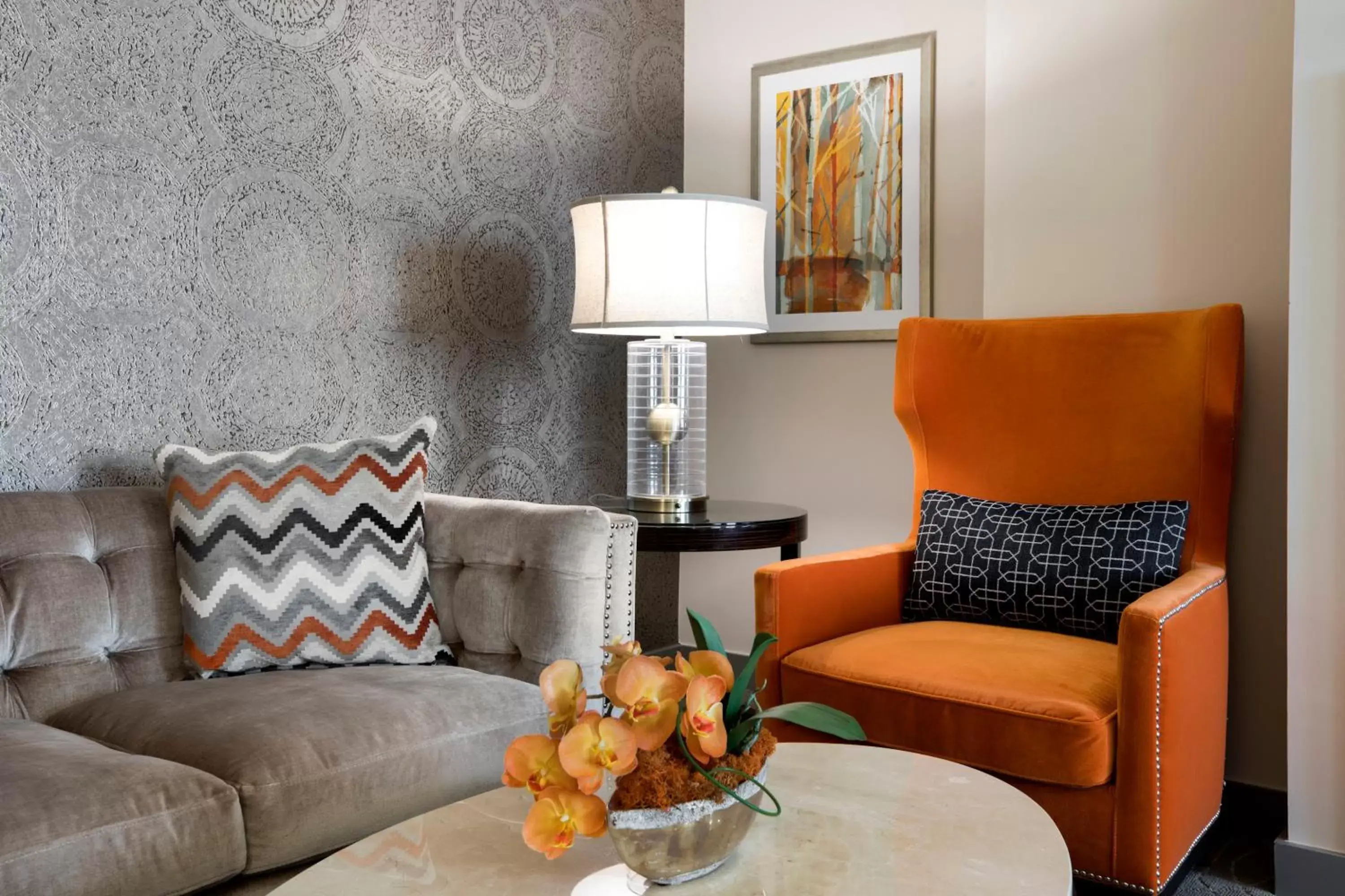 Decorative detail, Seating Area in Colcord Hotel Oklahoma City, Curio Collection by Hilton