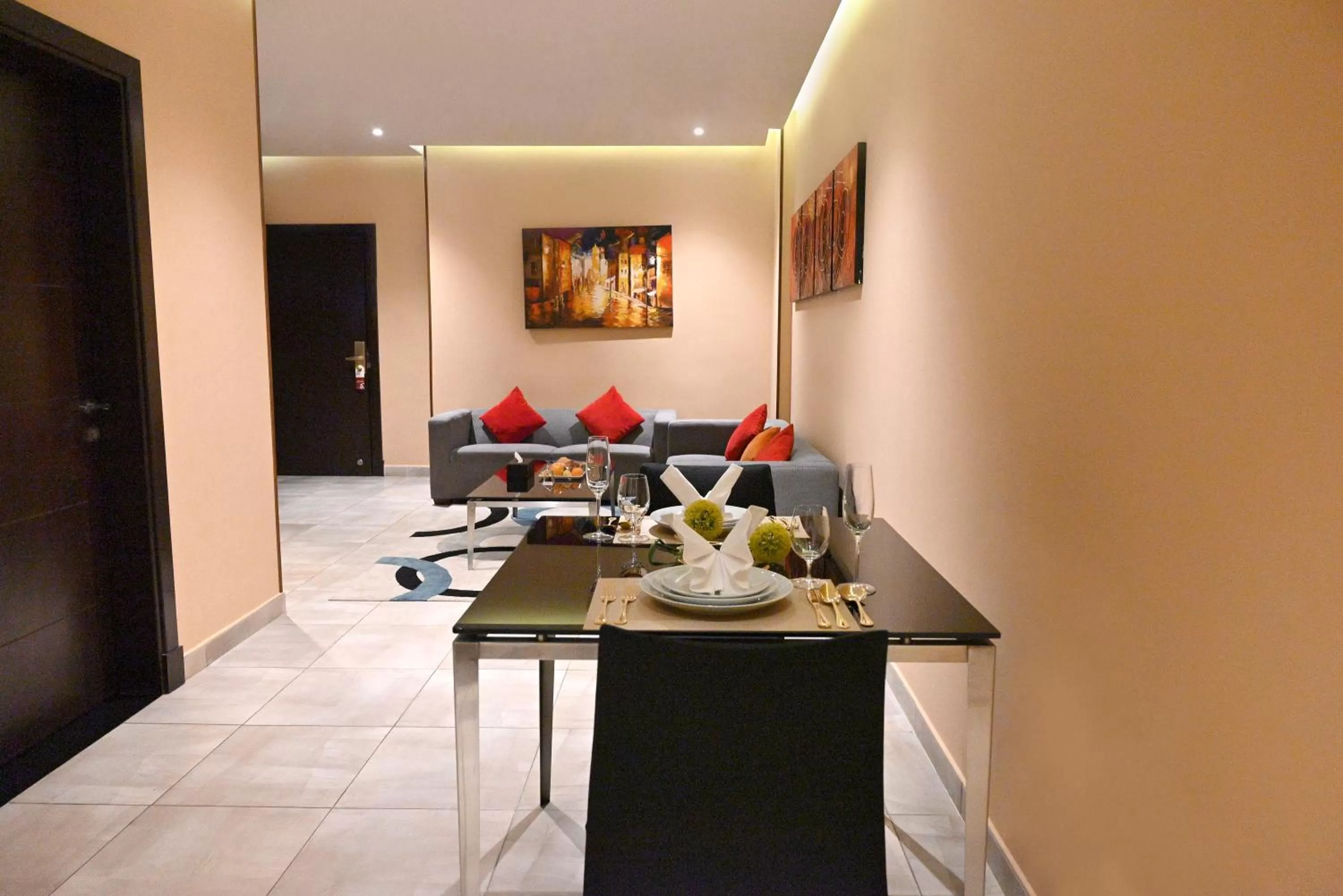 Living room in Q Suites Jeddah by EWA - Managed by HMH