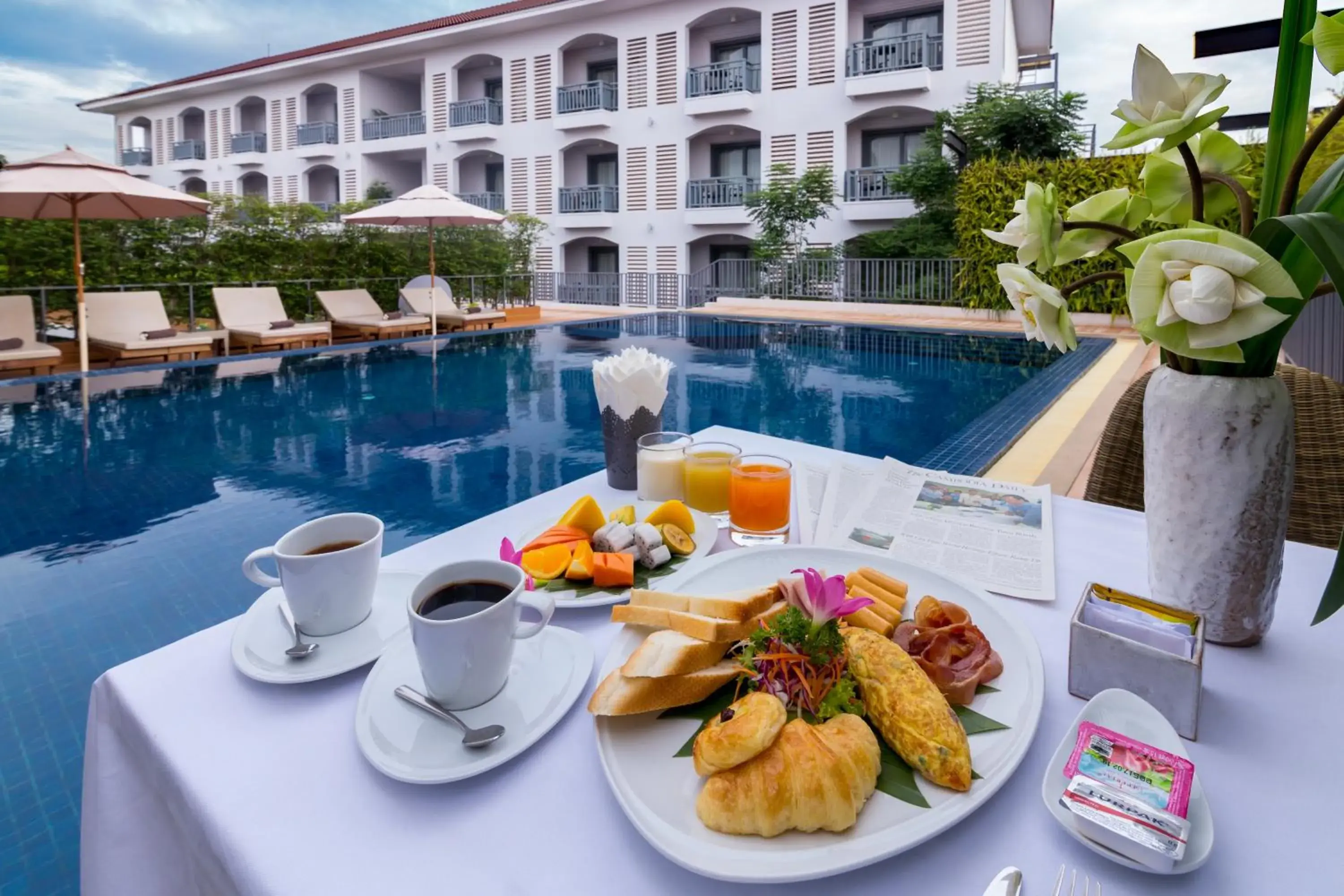American breakfast, Swimming Pool in Damrei Angkor Hotel