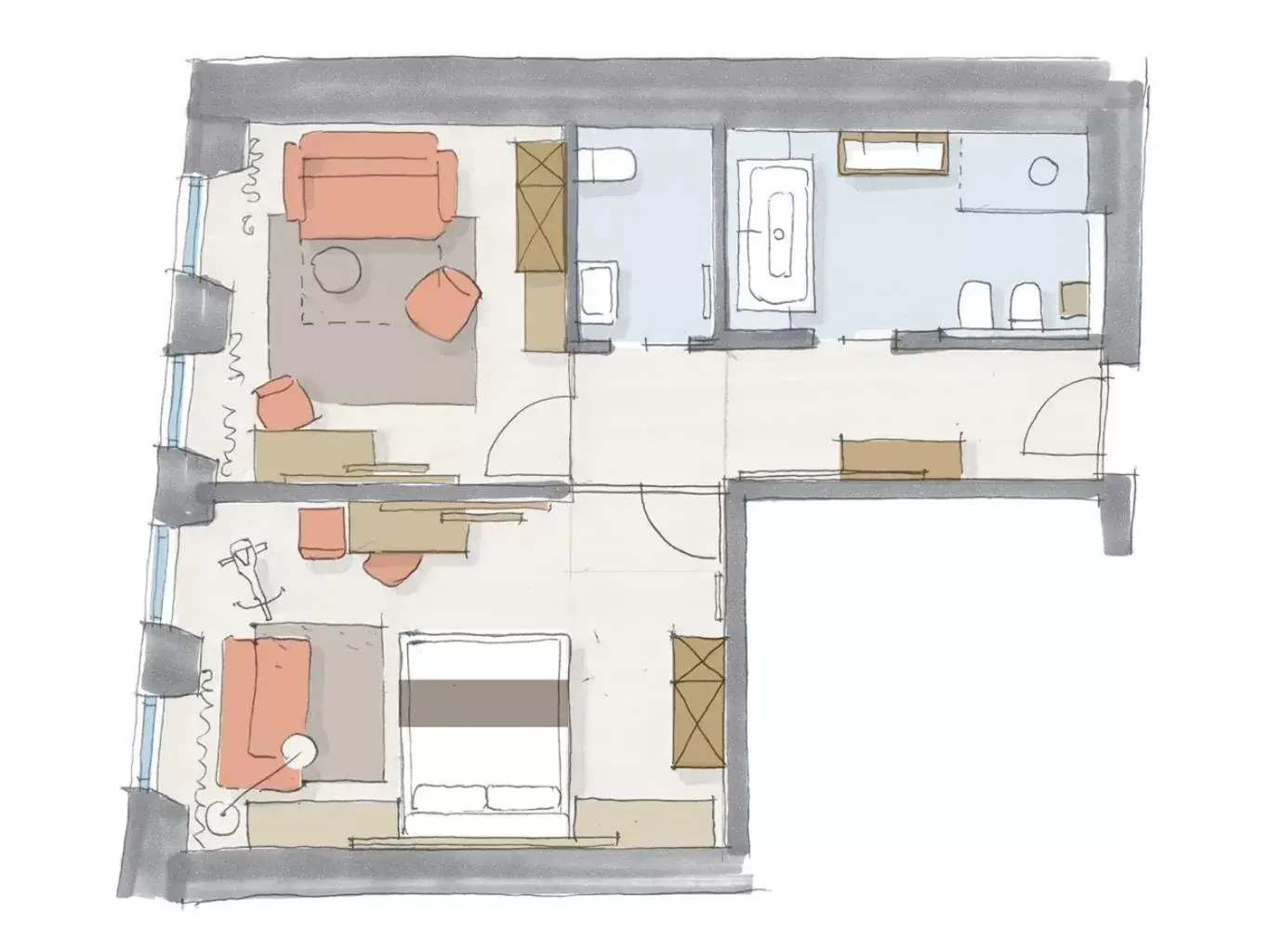 TV and multimedia, Floor Plan in Guesthouse Suiteseven