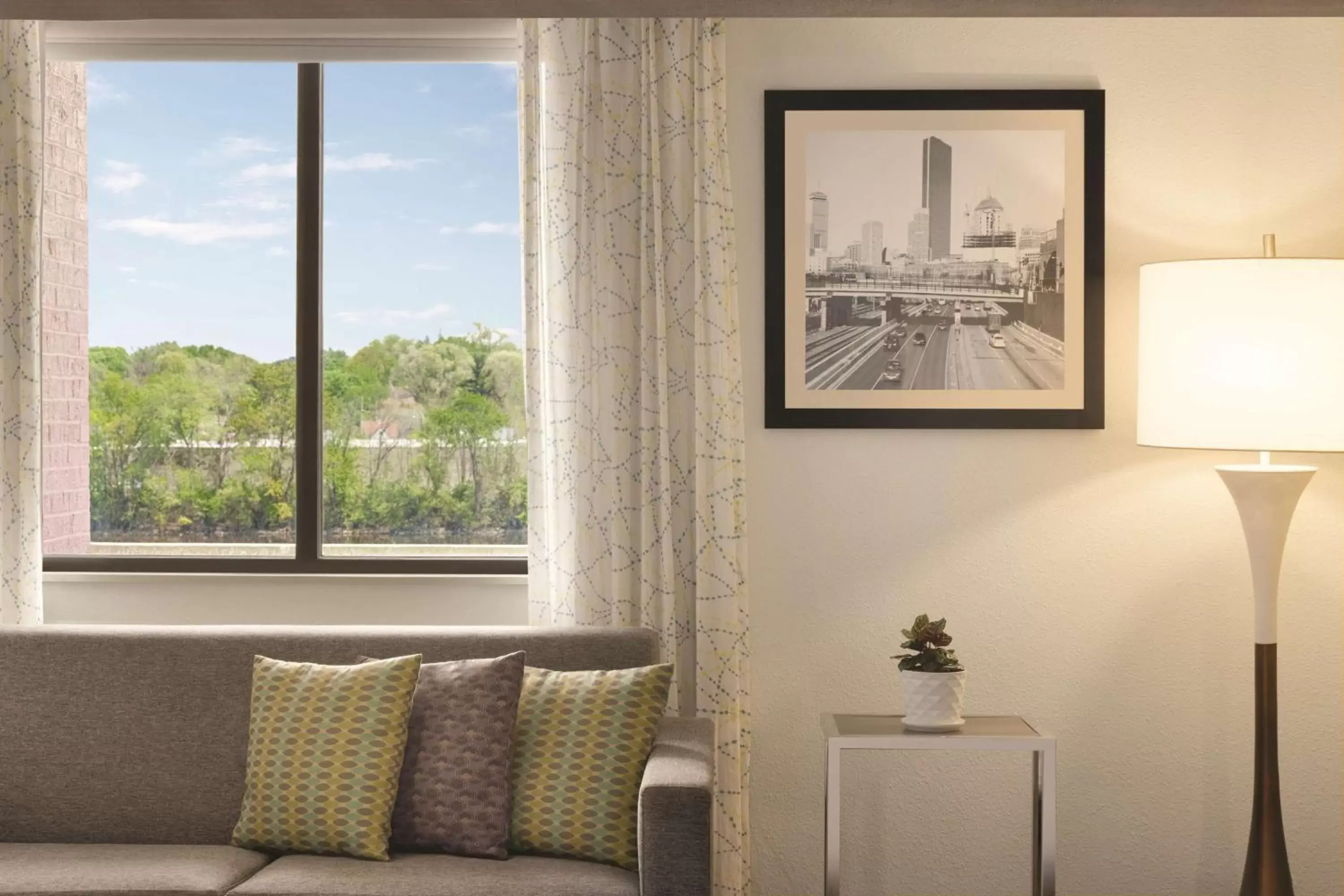 View (from property/room), Seating Area in Radisson Hotel Grand Rapids Riverfront