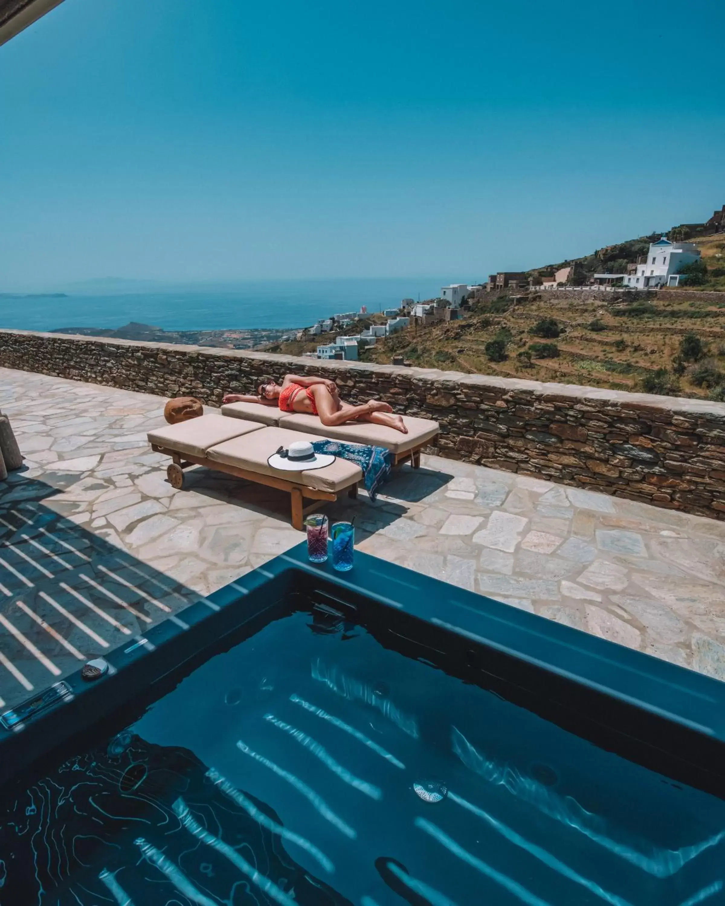 Hot Tub, Pool View in Aeolis Tinos Suites