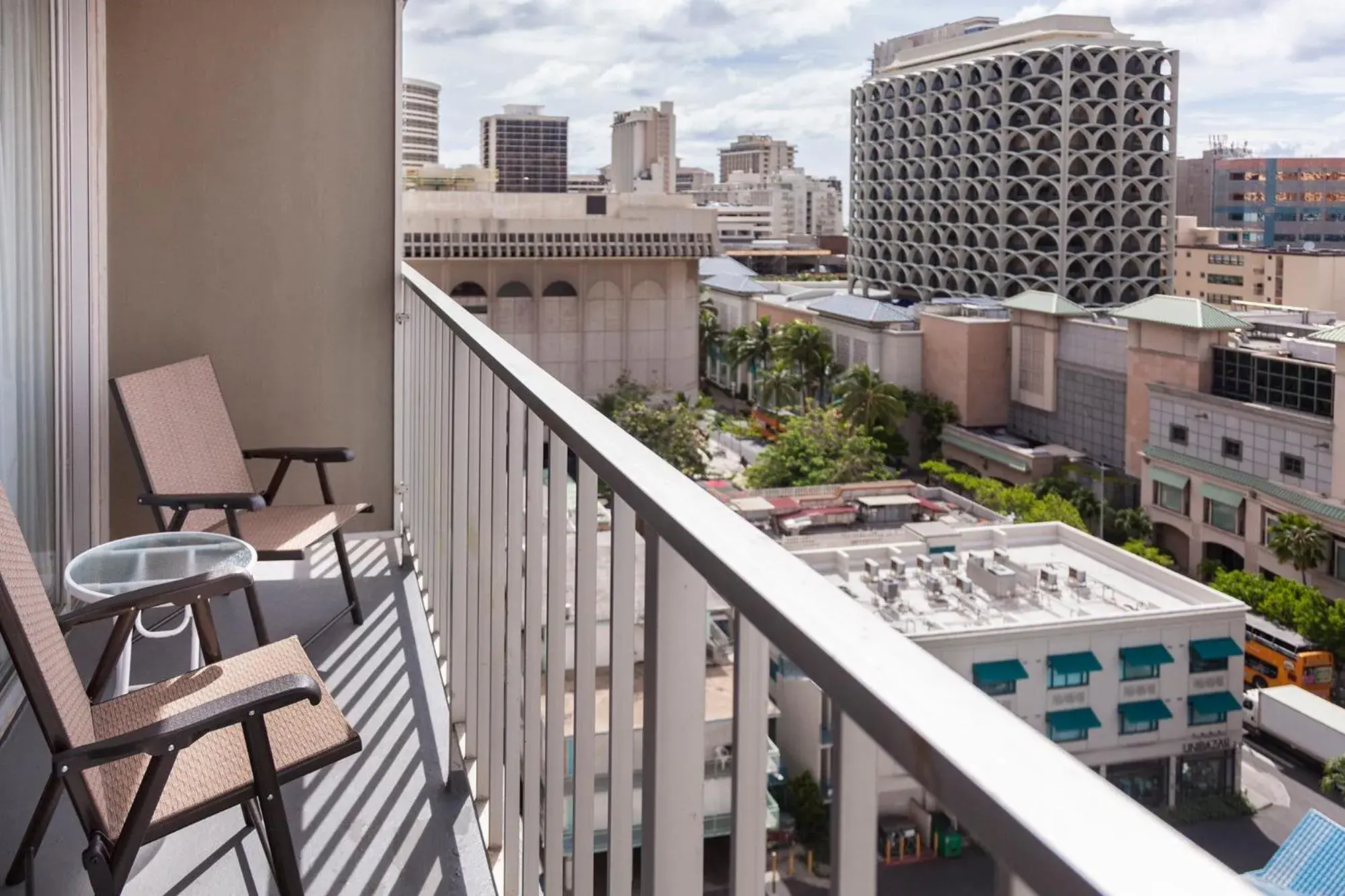 City view, Balcony/Terrace in Tropical Studios at Marine Surf Waikiki - FREE PARKING - BEST LOCATION - FULL KITCHEN - SWIMMING POOL