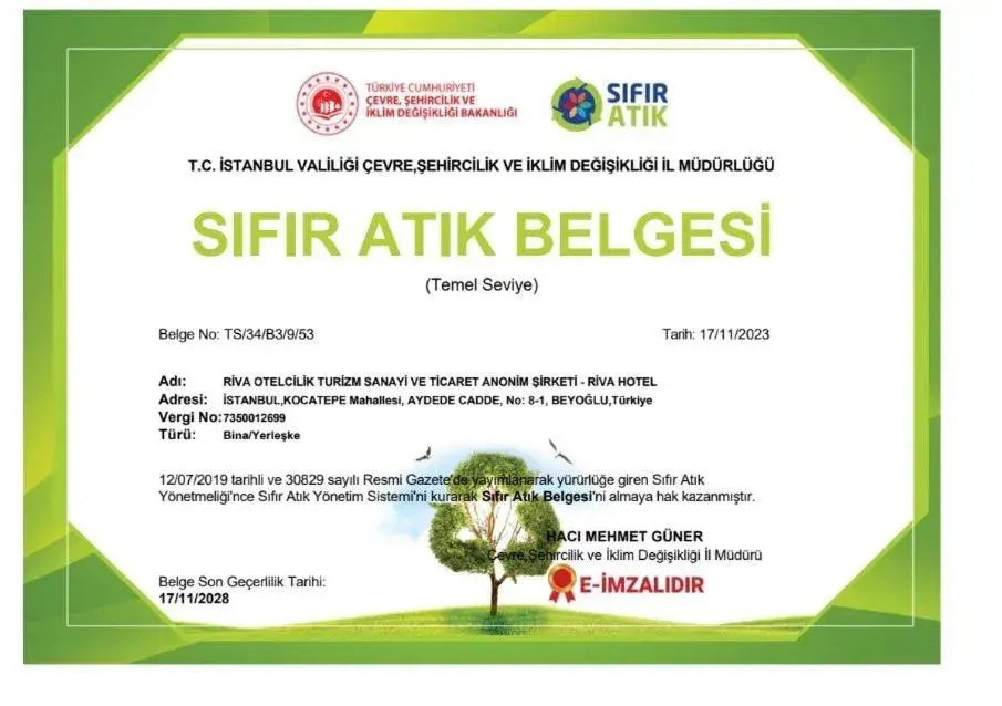 Certificate/Award in Riva Hotel Taksim