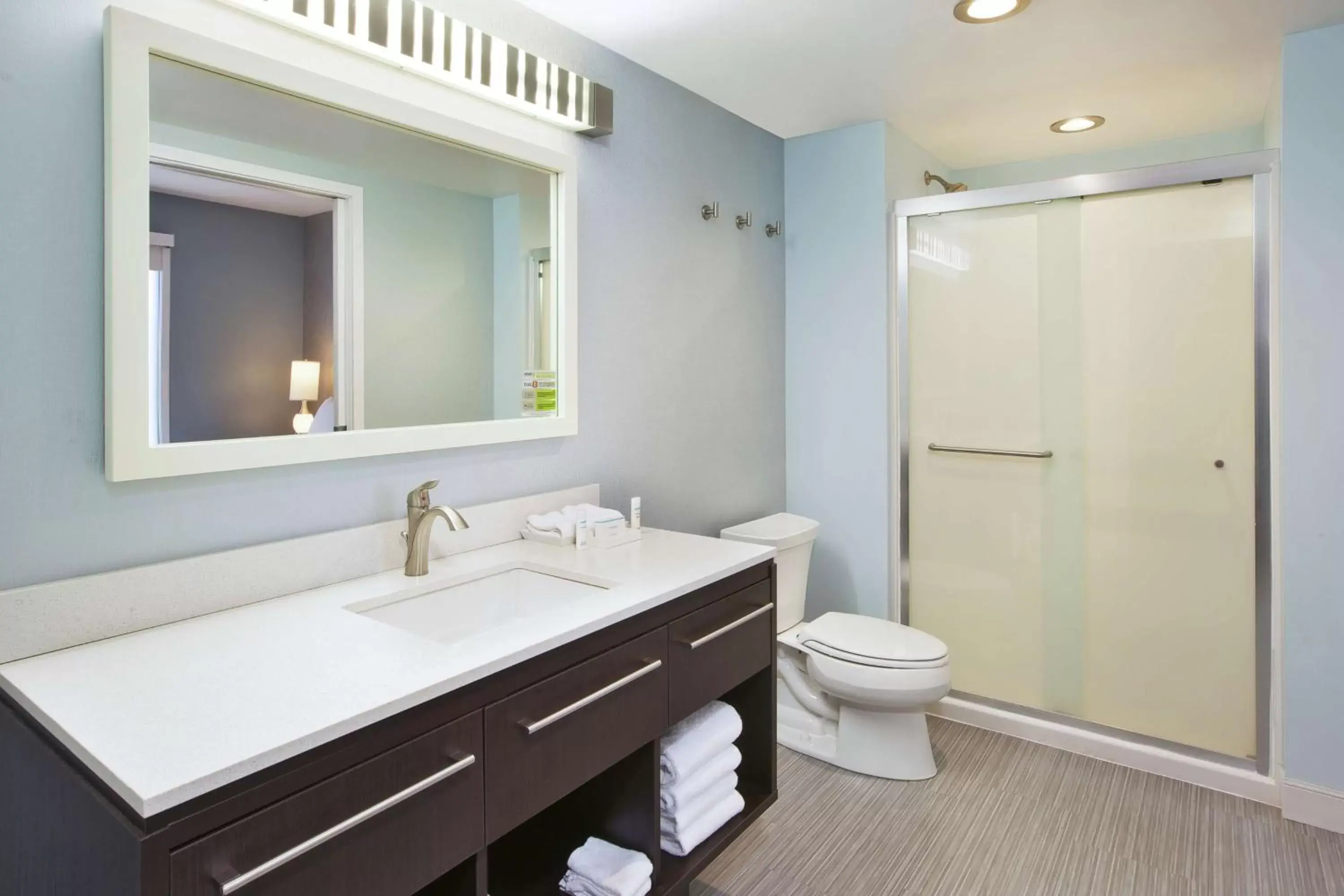 Bathroom, Bed in Home2 Suites By Hilton Pittsburgh Area Beaver Valley Bathroom, Bed in Home2 Suites By Hilton Pittsburgh Area Beaver Valley