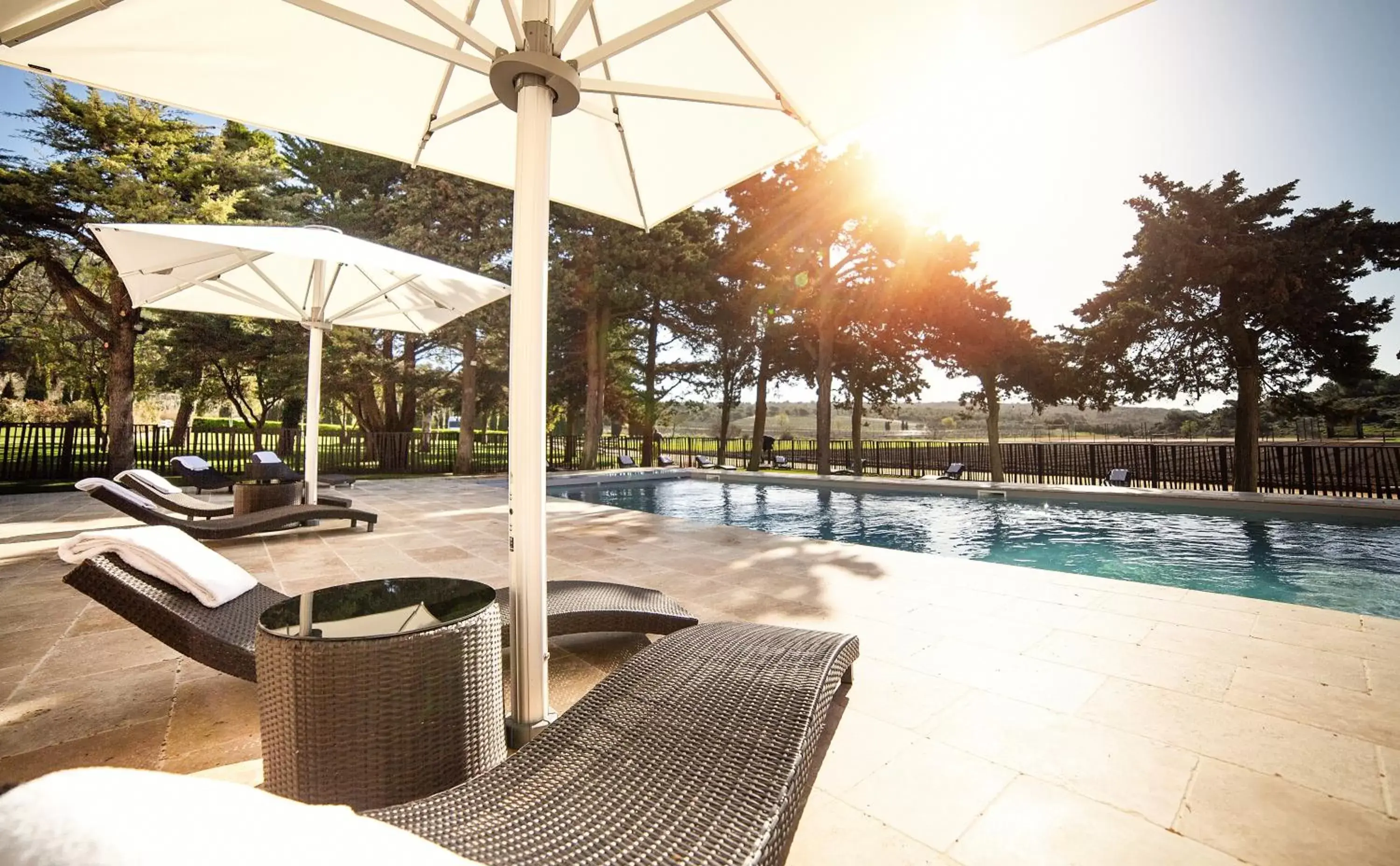 Patio, Swimming Pool in Château L'Hospitalet Wine Resort Beach & Spa