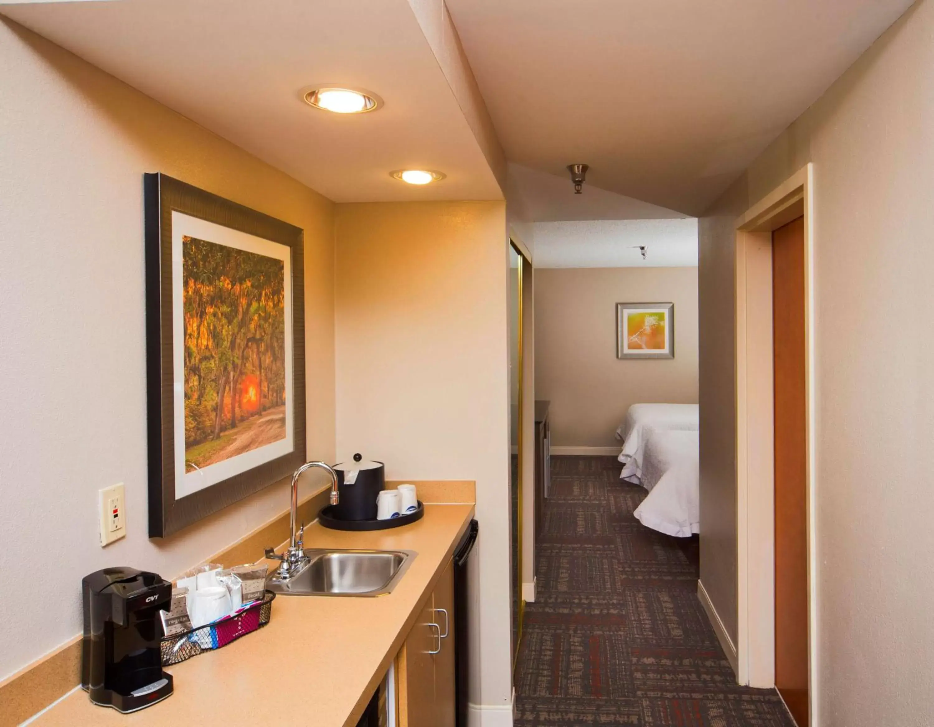 Bed, Kitchen/Kitchenette in Hampton Inn & Suites Valdosta/Conference Center