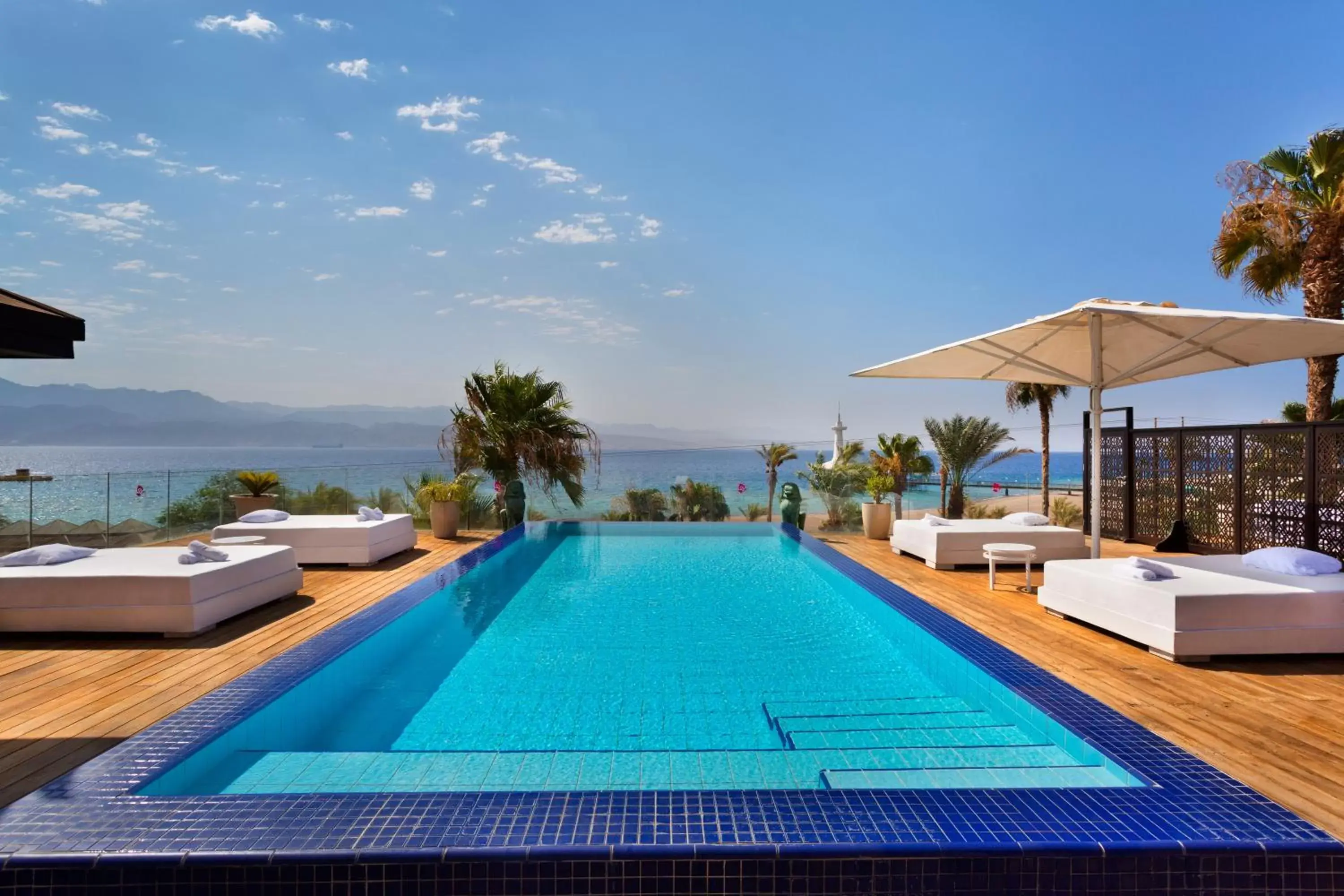 Balcony/Terrace, Swimming Pool in Herbert Samuel Royal Shangri-La Eilat