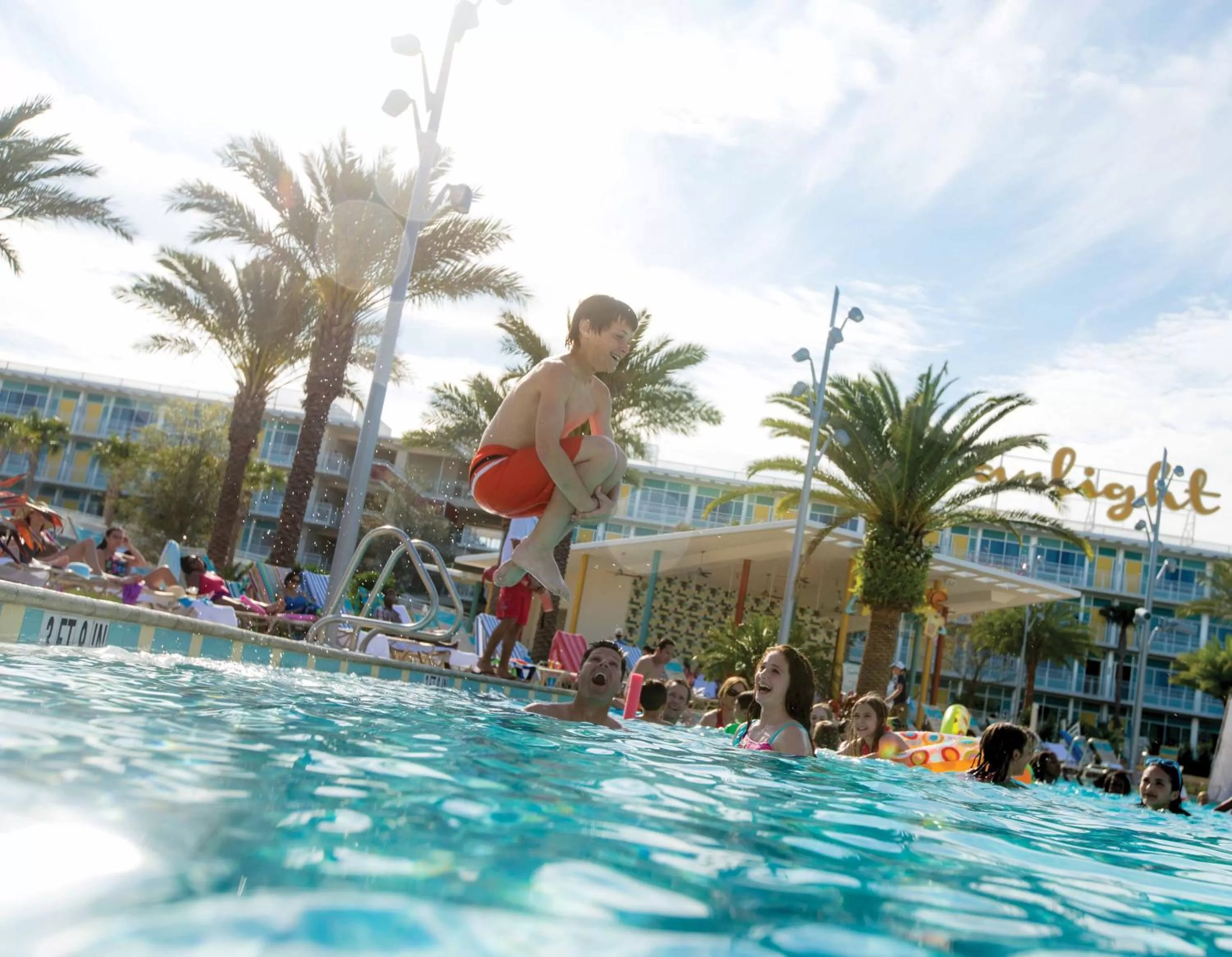 People in Universal's Cabana Bay Beach Resort