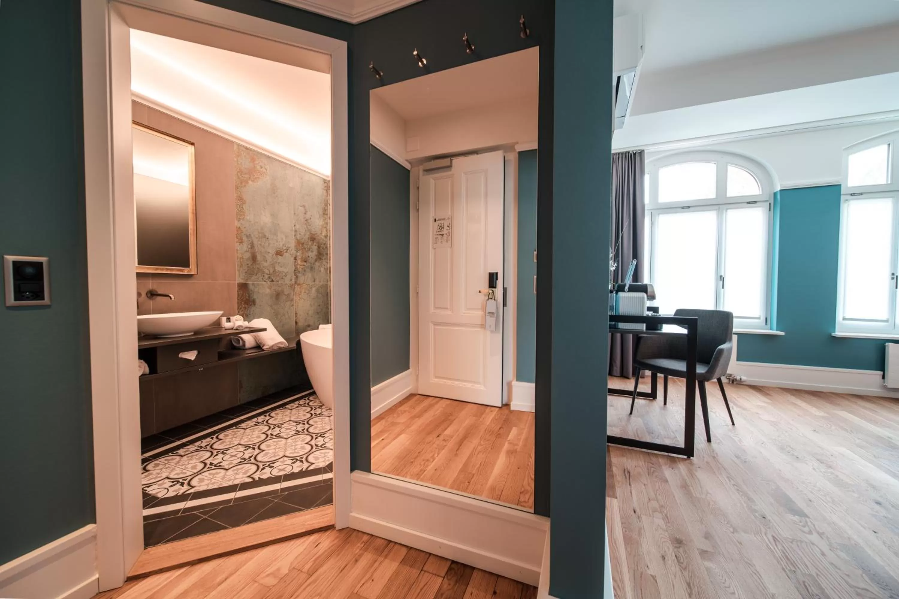 Bathroom, Bed in Royal St. Georges Hotel Interlaken - MGallery Collection