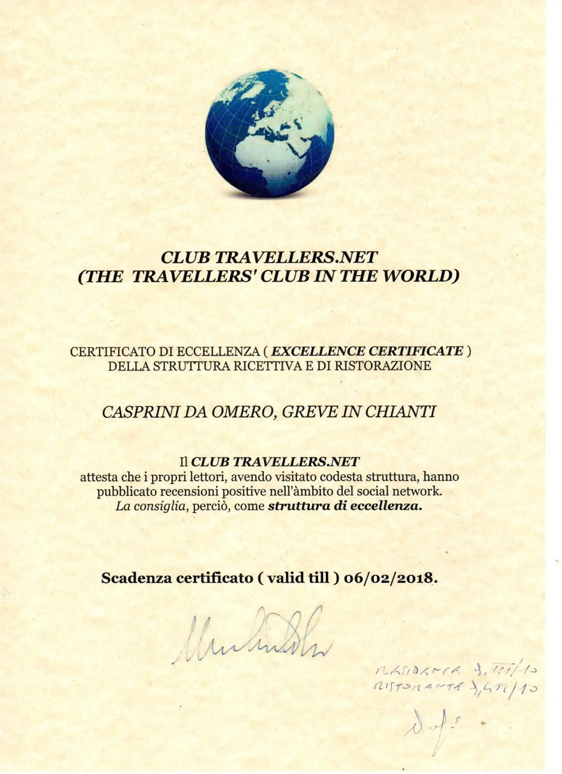 Certificate/Award in Residence Casprini da Omero